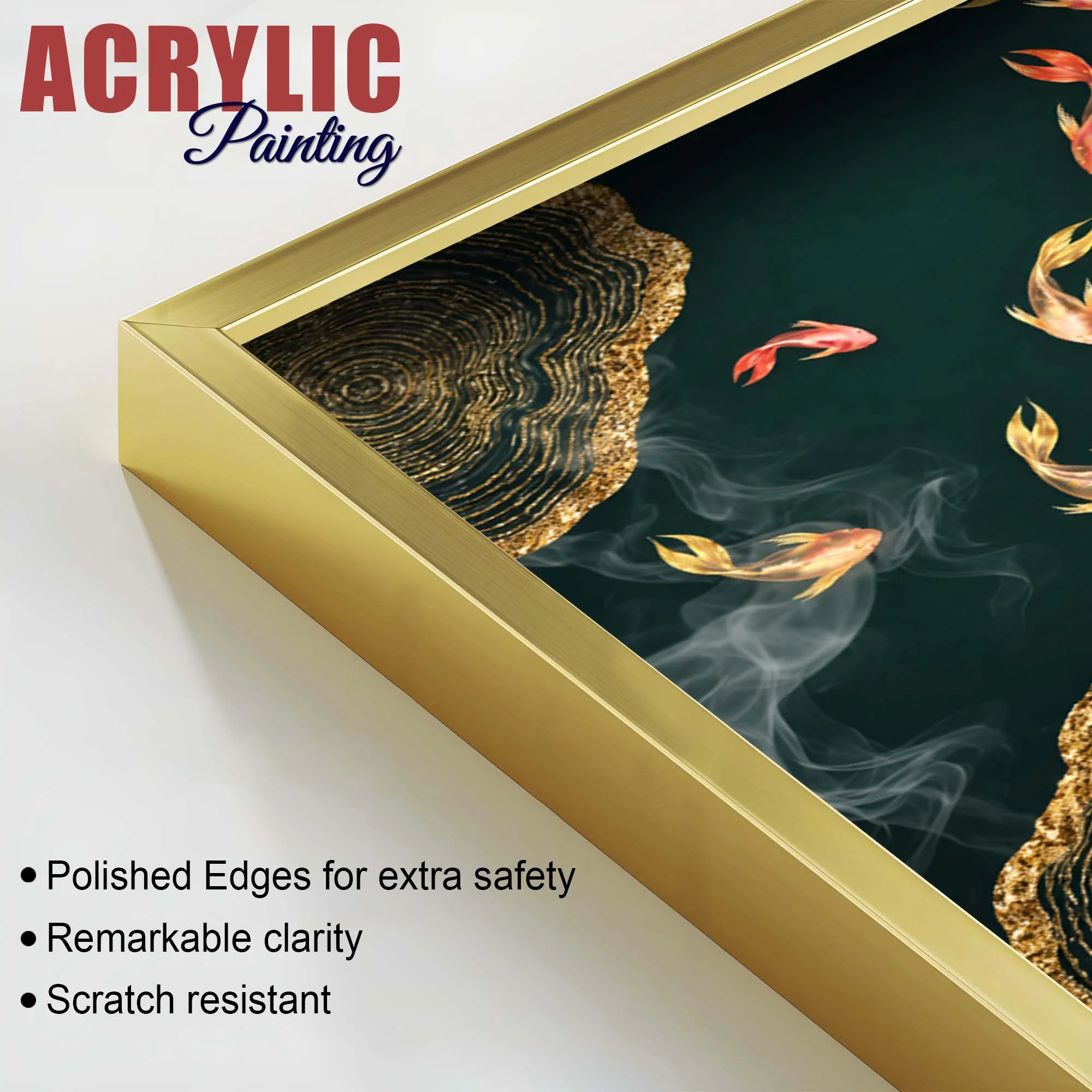 Luxury Japanese Koi Fish Premium Acrylic Floating Wall Painting Set of 2 - Image 5