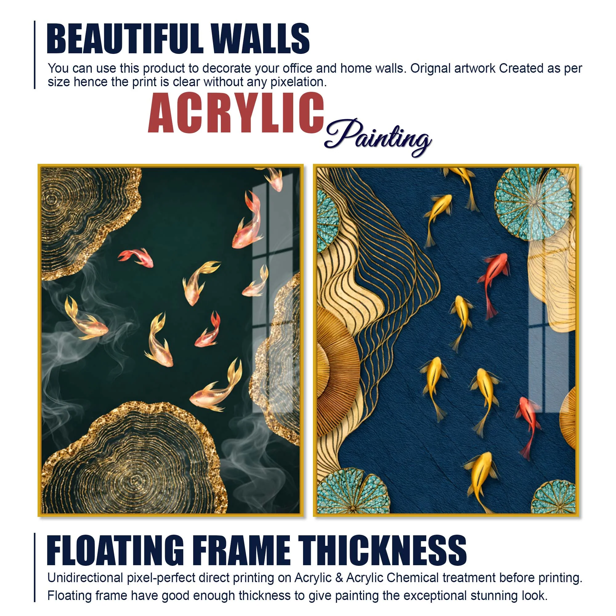 Luxury Japanese Koi Fish Premium Acrylic Floating Wall Painting Set of 2 - Image 6