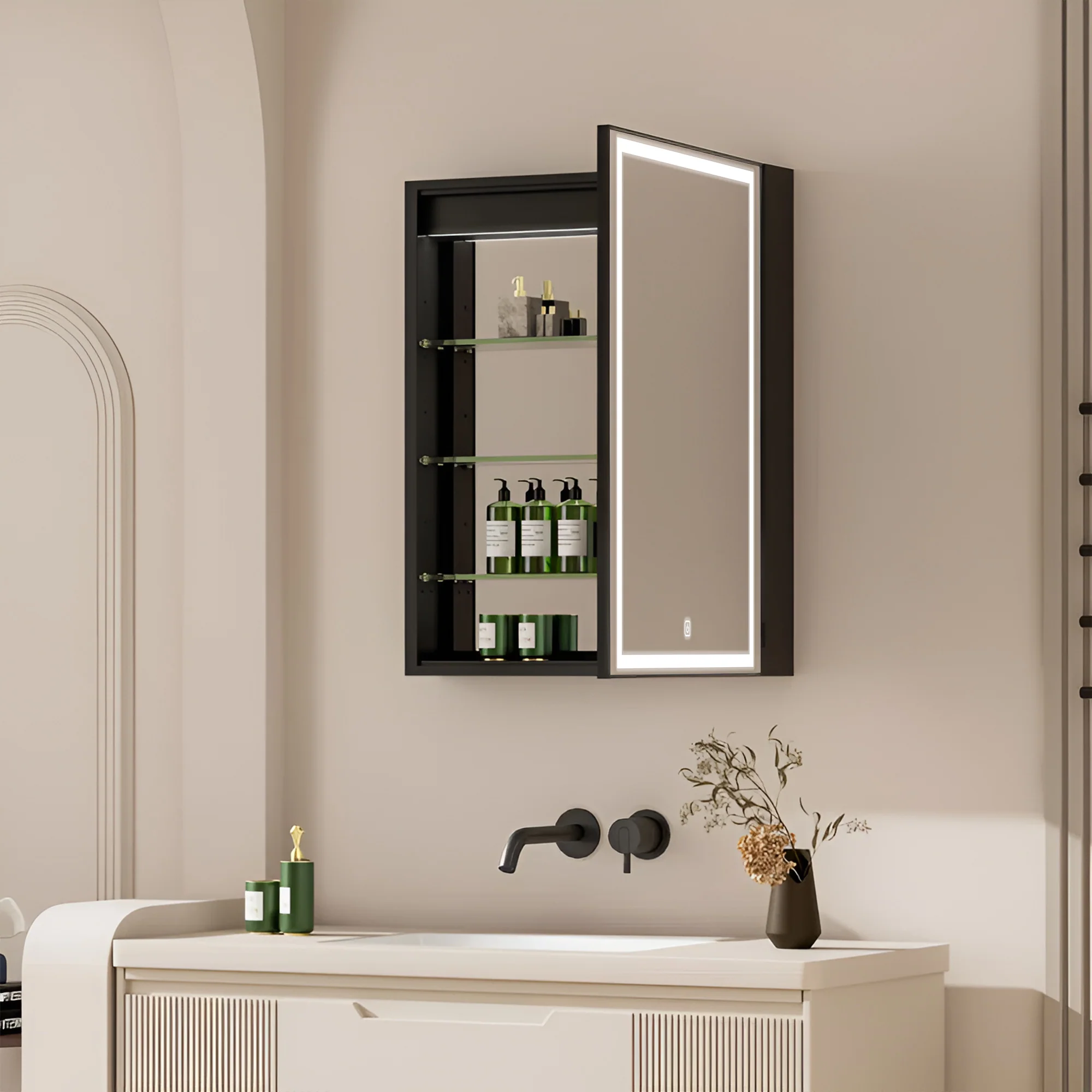 Luxury LED Mirror Cabinet with Internal Storage and Touch Switch - Image 2