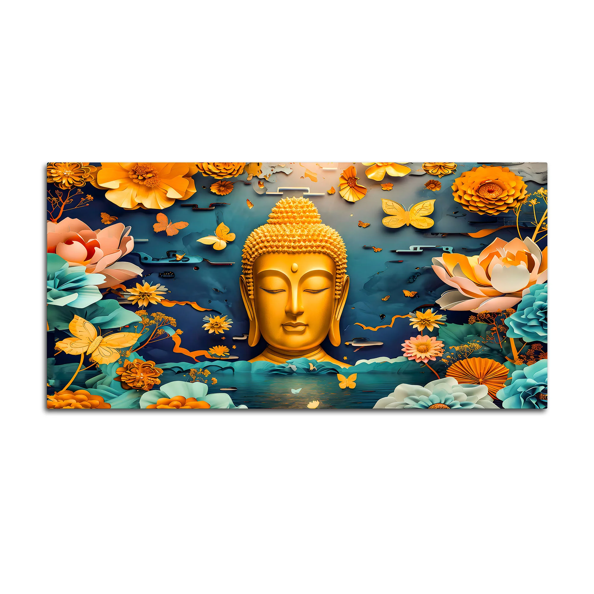 Luxury Lord Buddha Canvas Painting with Floral Design - Image 4