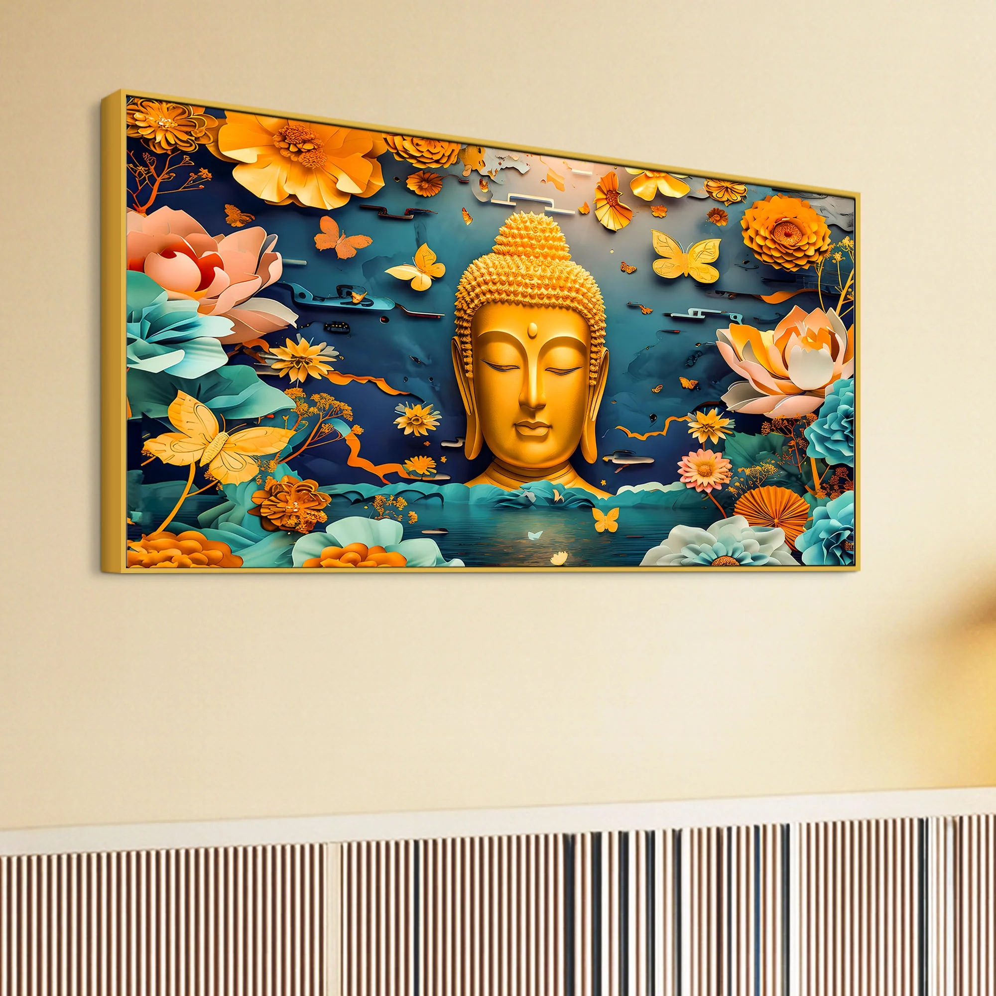 Luxury Lord Buddha Canvas Painting with Floral Design - Image 5