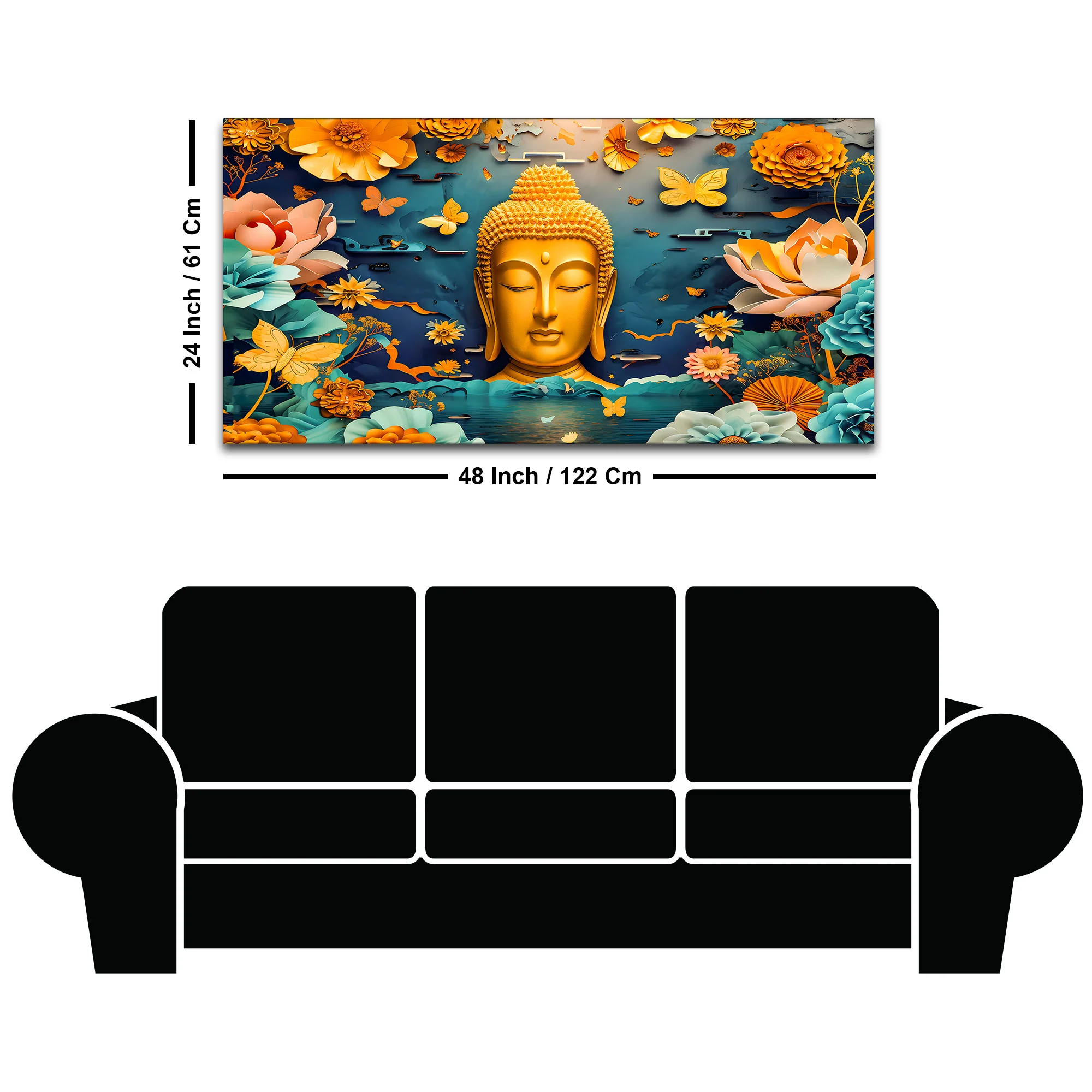 Luxury Lord Buddha Canvas Painting with Floral Design - Image 8
