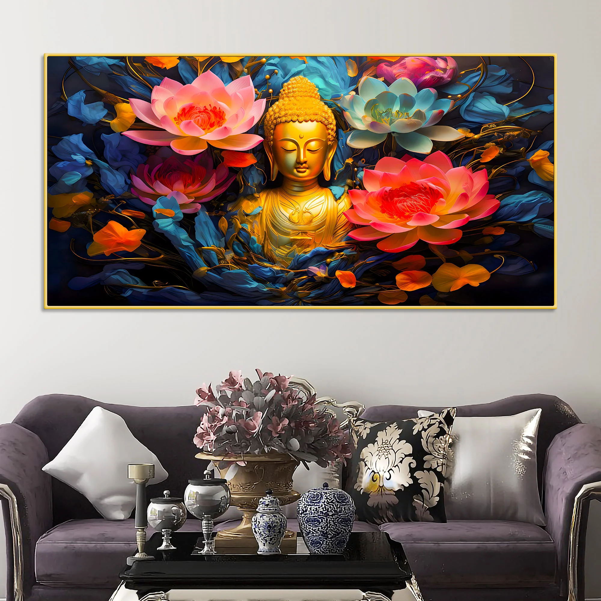 Luxury Lord Buddha Wall Painting for Bedroom & Living Room - Image 2