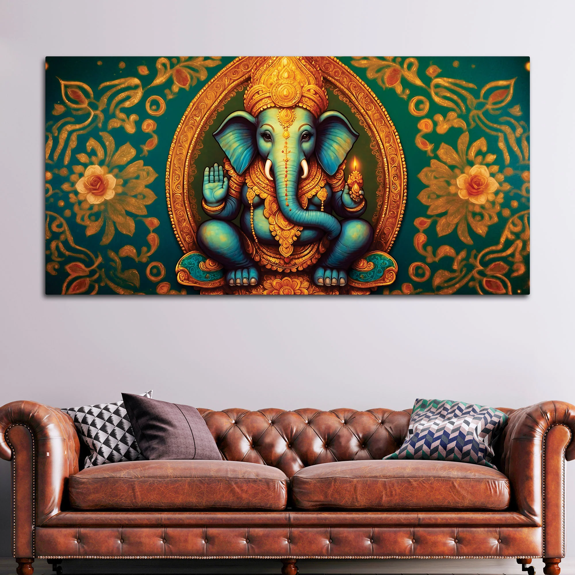 Luxury Lord Ganesha Floral Wall Art Canvas Wall Painting for Home & Office – Elegant Spiritual Wall Décor - Image 2