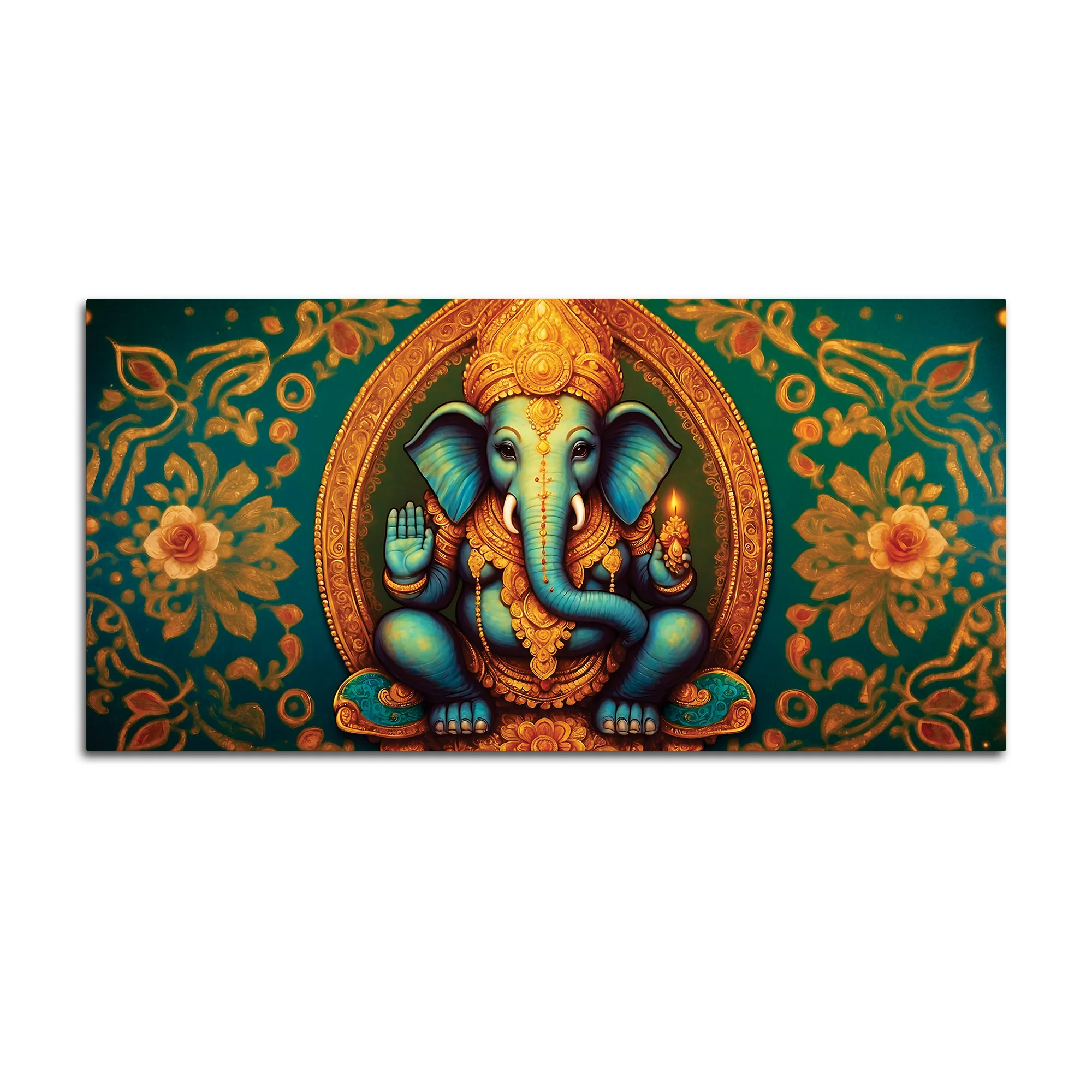 Luxury Lord Ganesha Floral Wall Art Canvas Wall Painting for Home & Office – Elegant Spiritual Wall Décor - Image 4
