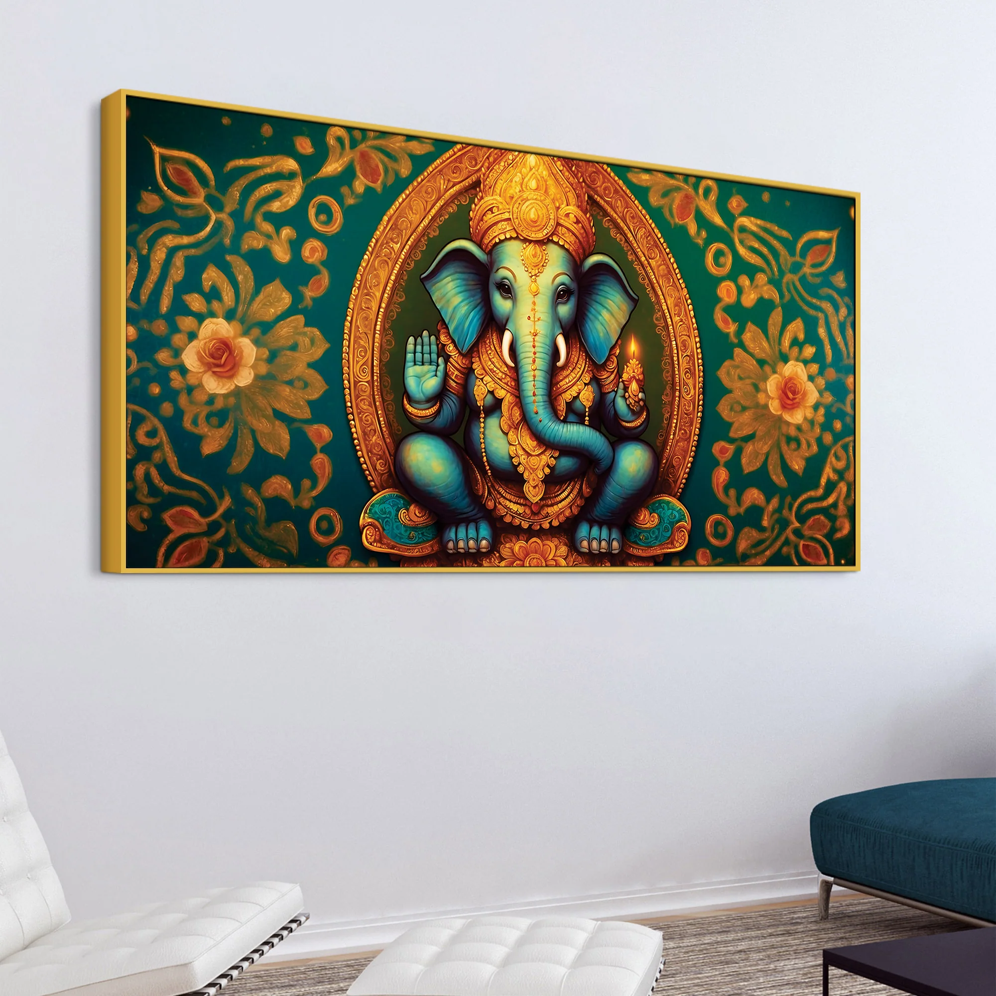Luxury Lord Ganesha Floral Wall Art Canvas Wall Painting for Home & Office – Elegant Spiritual Wall Décor - Image 5