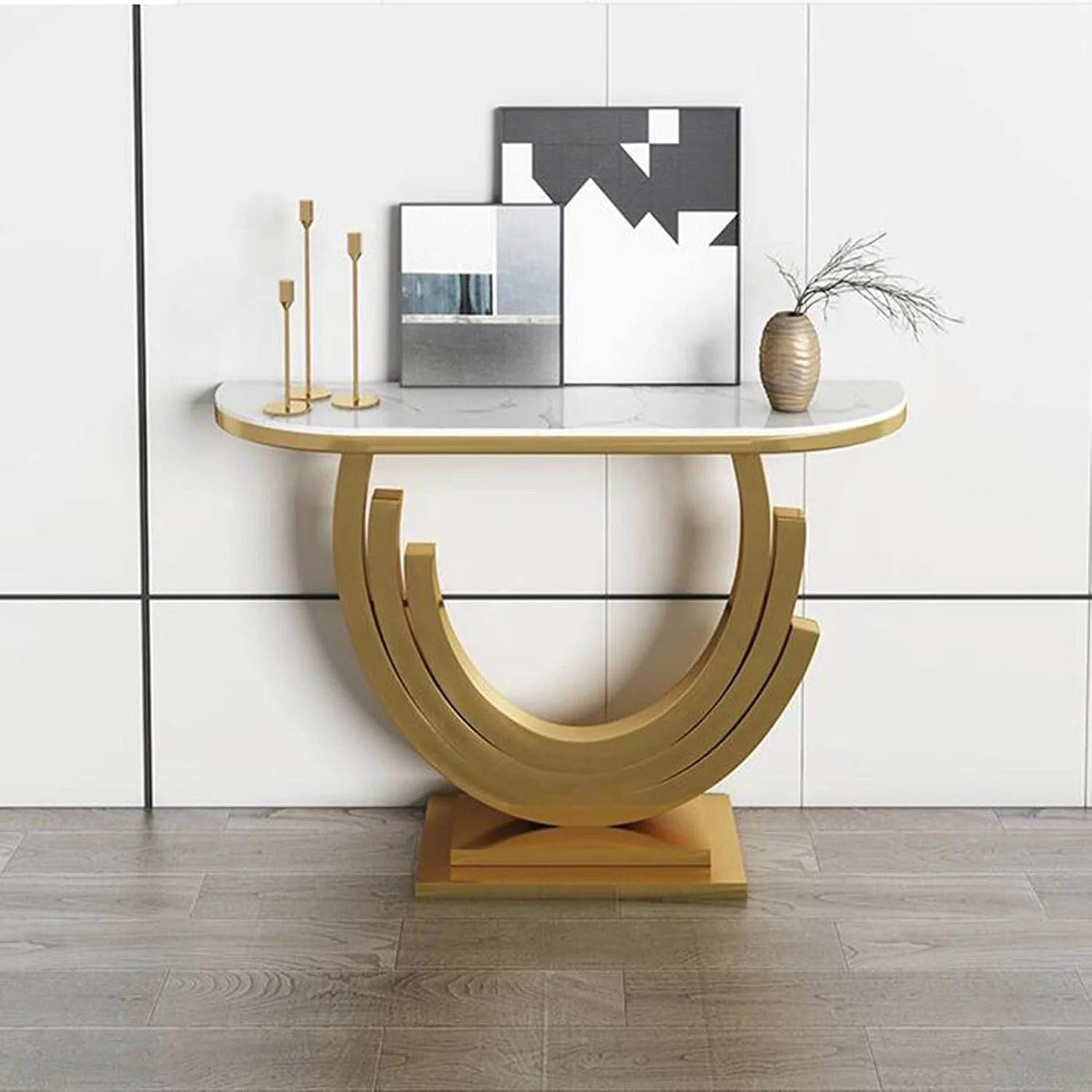 Luxury Marble and Gold Console Table Stunning Arch Design for Spacious Entryways - Image 2