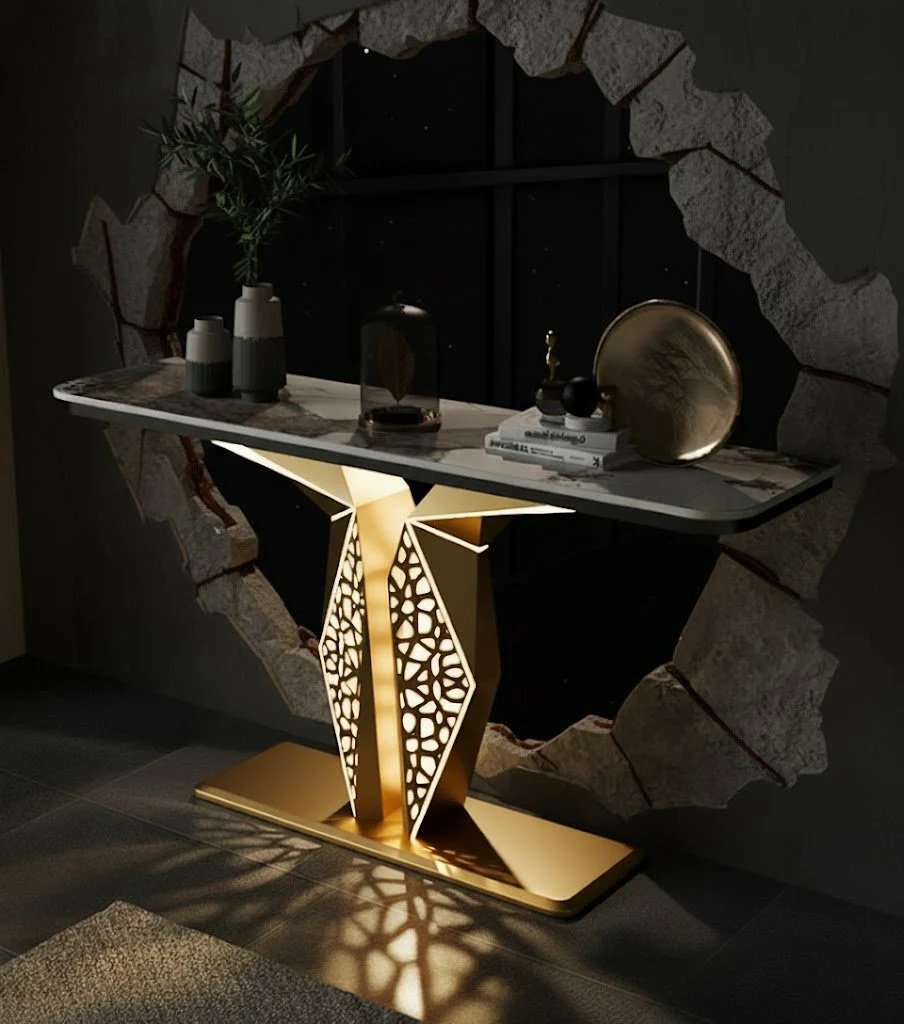 Luxury Modern LED Console Table | Designer Entryway Table with Geometric Base (SS 302) - Image 10
