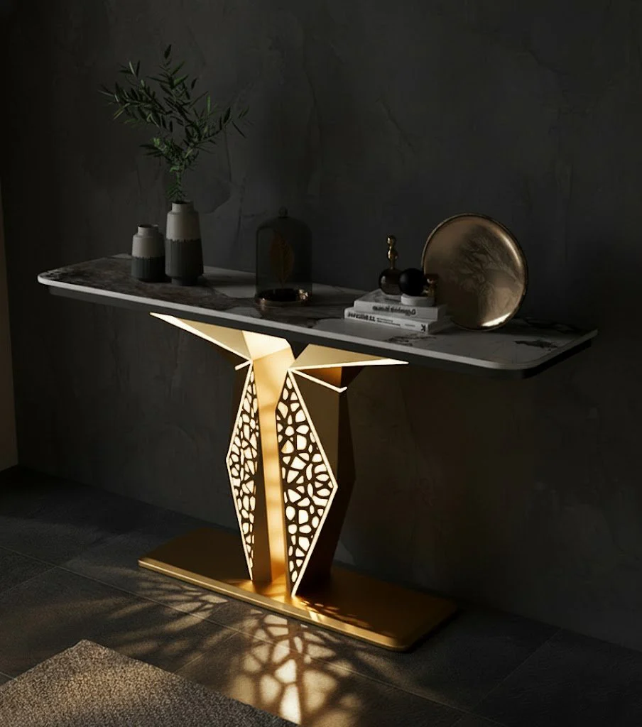 Luxury Modern LED Console Table | Designer Entryway Table with Geometric Base (SS 302) - Image 11