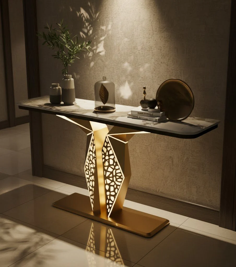 Luxury Modern LED Console Table | Designer Entryway Table with Geometric Base (SS 302) - Image 12