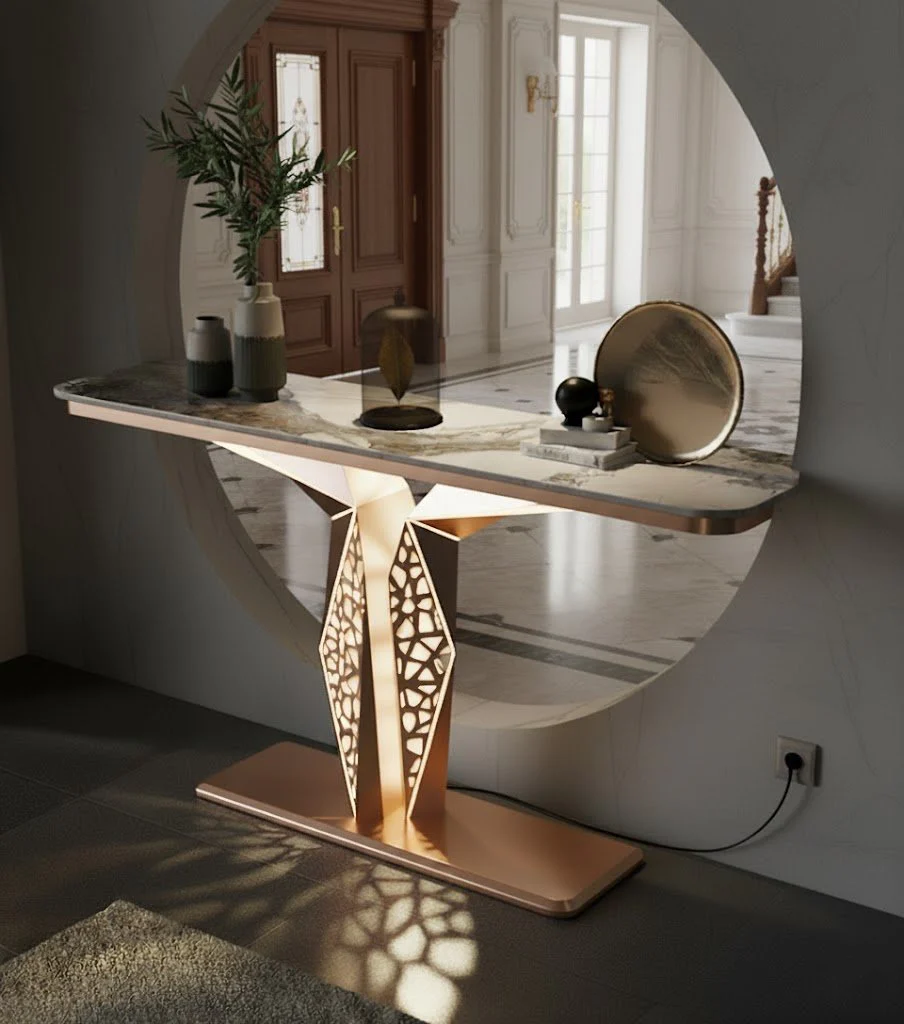 Luxury Modern LED Console Table | Designer Entryway Table with Geometric Base (SS 302) - Image 13