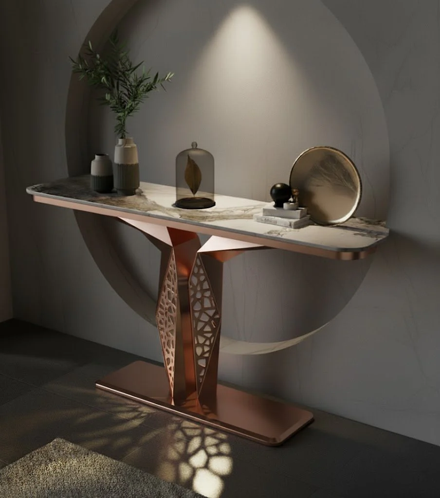 Luxury Modern LED Console Table | Designer Entryway Table with Geometric Base (SS 302) - Image 14