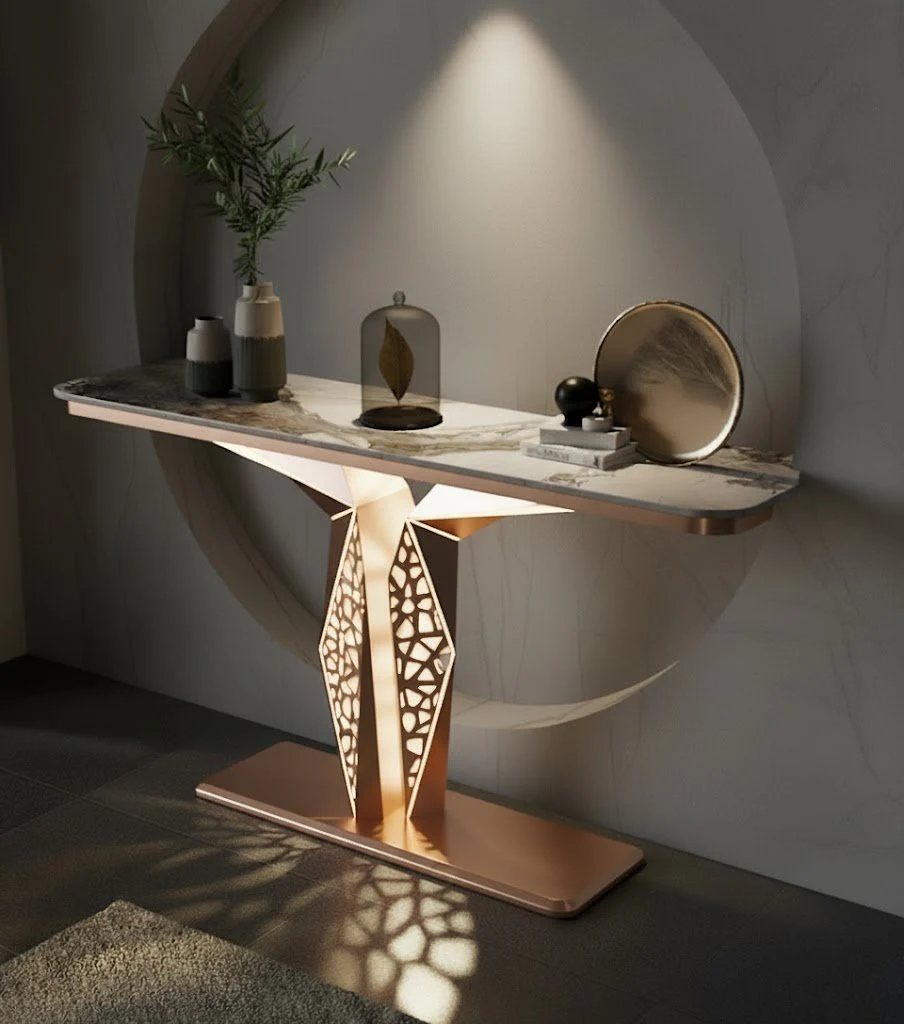 Luxury Modern LED Console Table | Designer Entryway Table with Geometric Base (SS 302) - Image 15
