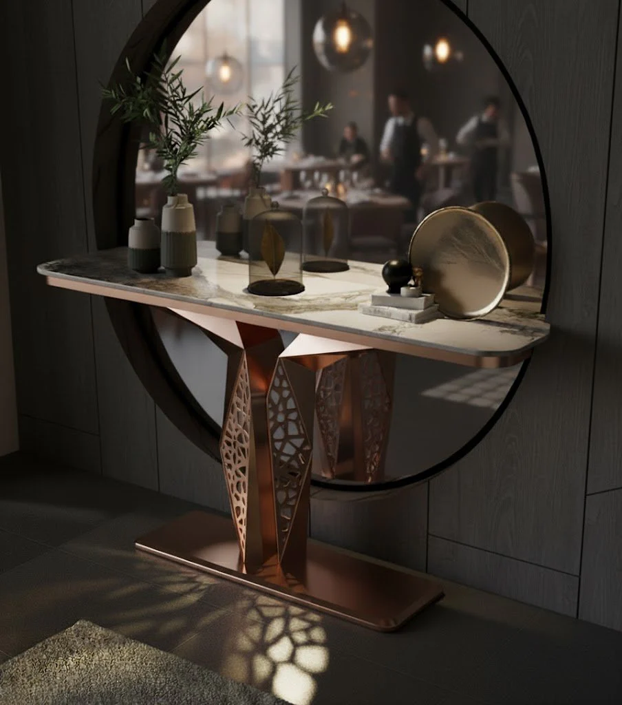 Luxury Modern LED Console Table | Designer Entryway Table with Geometric Base (SS 302) - Image 16