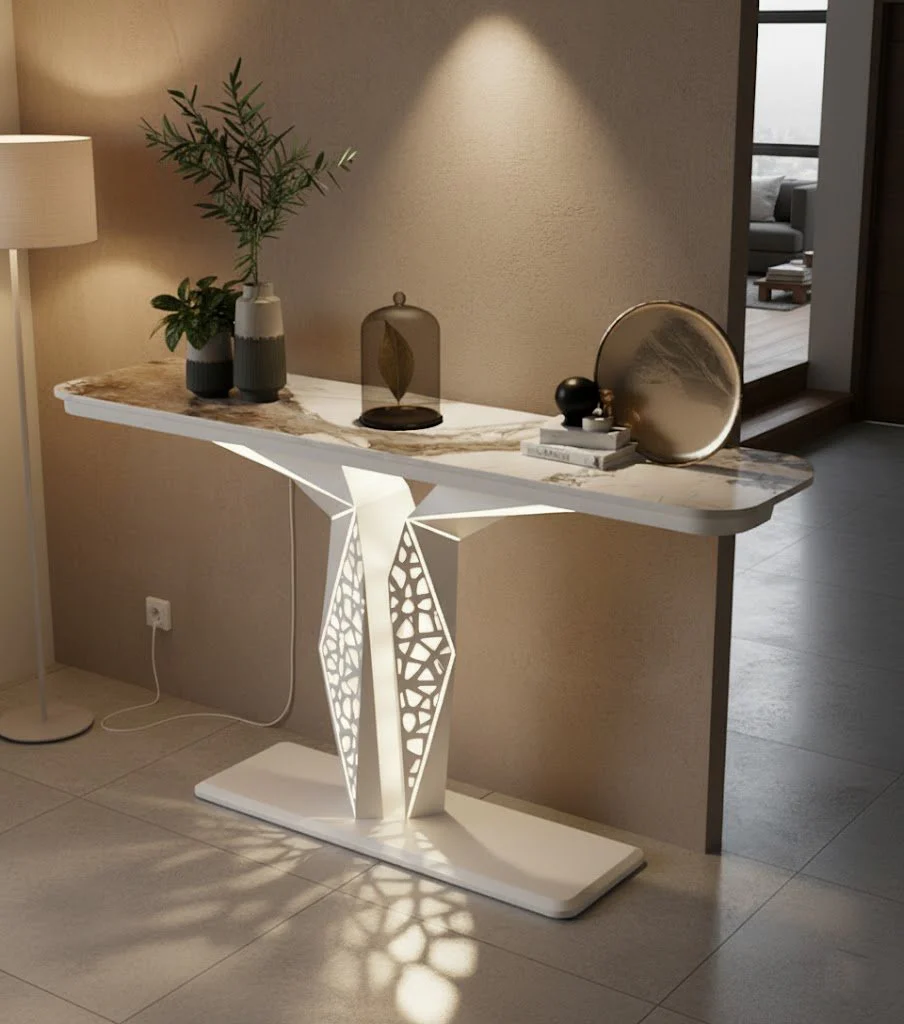 Luxury Modern LED Console Table | Designer Entryway Table with Geometric Base (SS 302) - Image 17