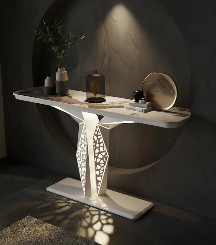 Luxury Modern LED Console Table | Designer Entryway Table with Geometric Base (SS 302) - Image 18