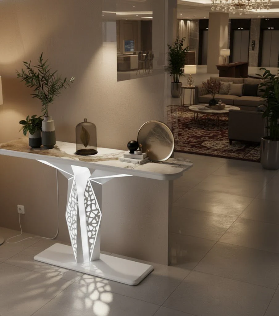 Luxury Modern LED Console Table | Designer Entryway Table with Geometric Base (SS 302) - Image 19