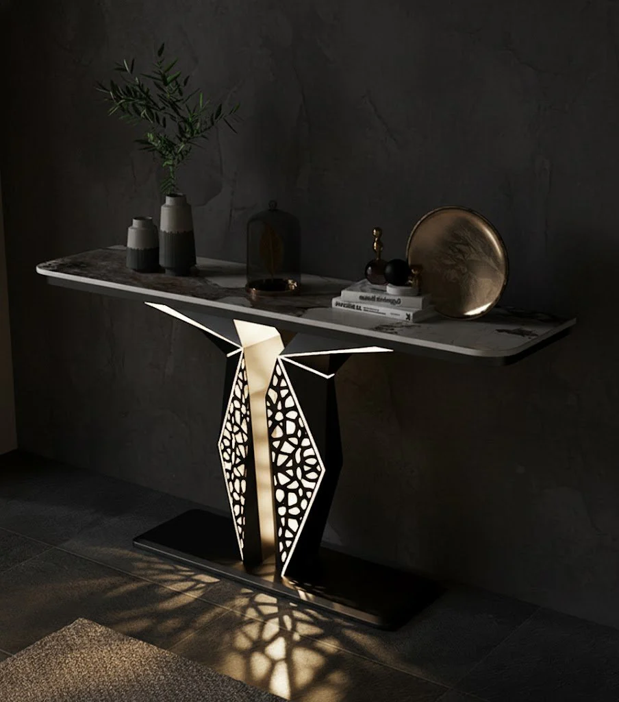 Luxury Modern LED Console Table | Designer Entryway Table with Geometric Base (SS 302) - Image 2