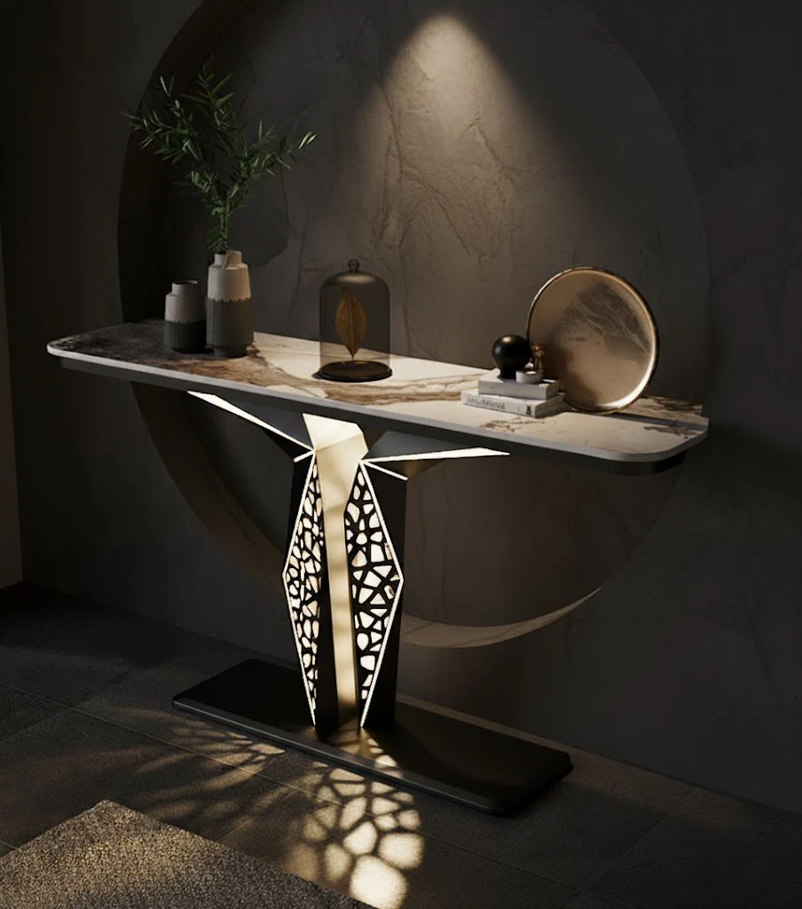 Luxury Modern LED Console Table | Designer Entryway Table with Geometric Base (SS 302) - Image 4