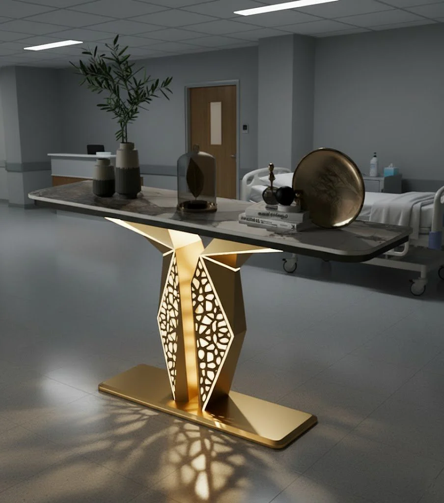 Luxury Modern LED Console Table | Designer Entryway Table with Geometric Base (SS 302) - Image 7