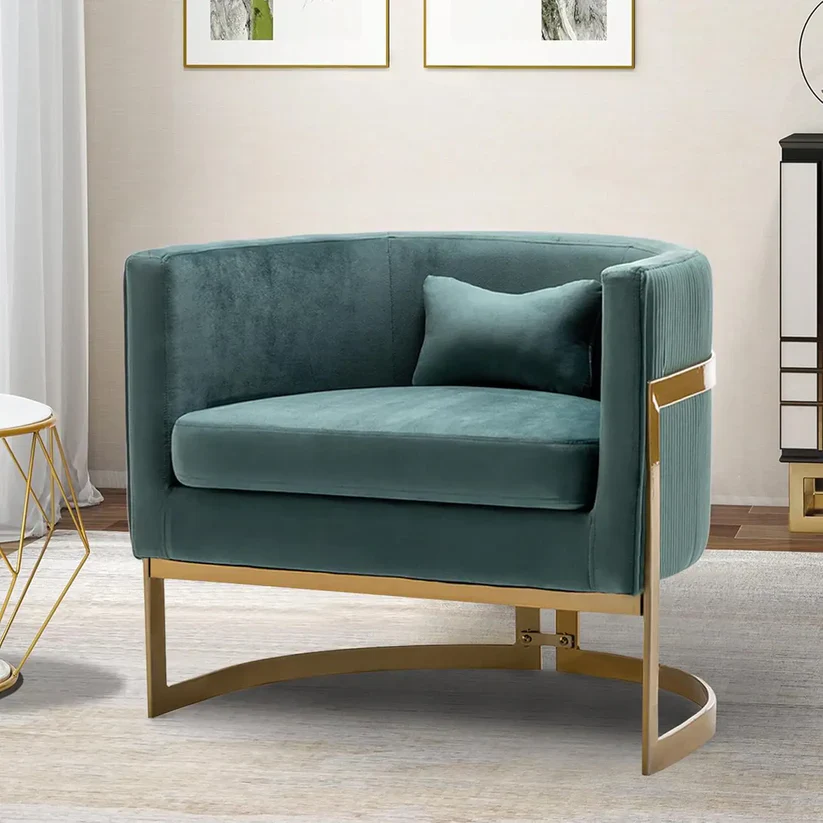 Luxury Modern Teal Armchair with Supportive Gold Base - Image 2