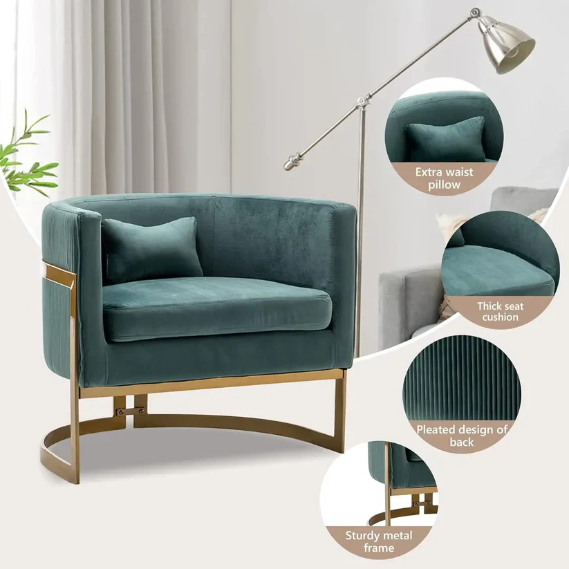 Luxury Modern Teal Armchair with Supportive Gold Base - Image 4