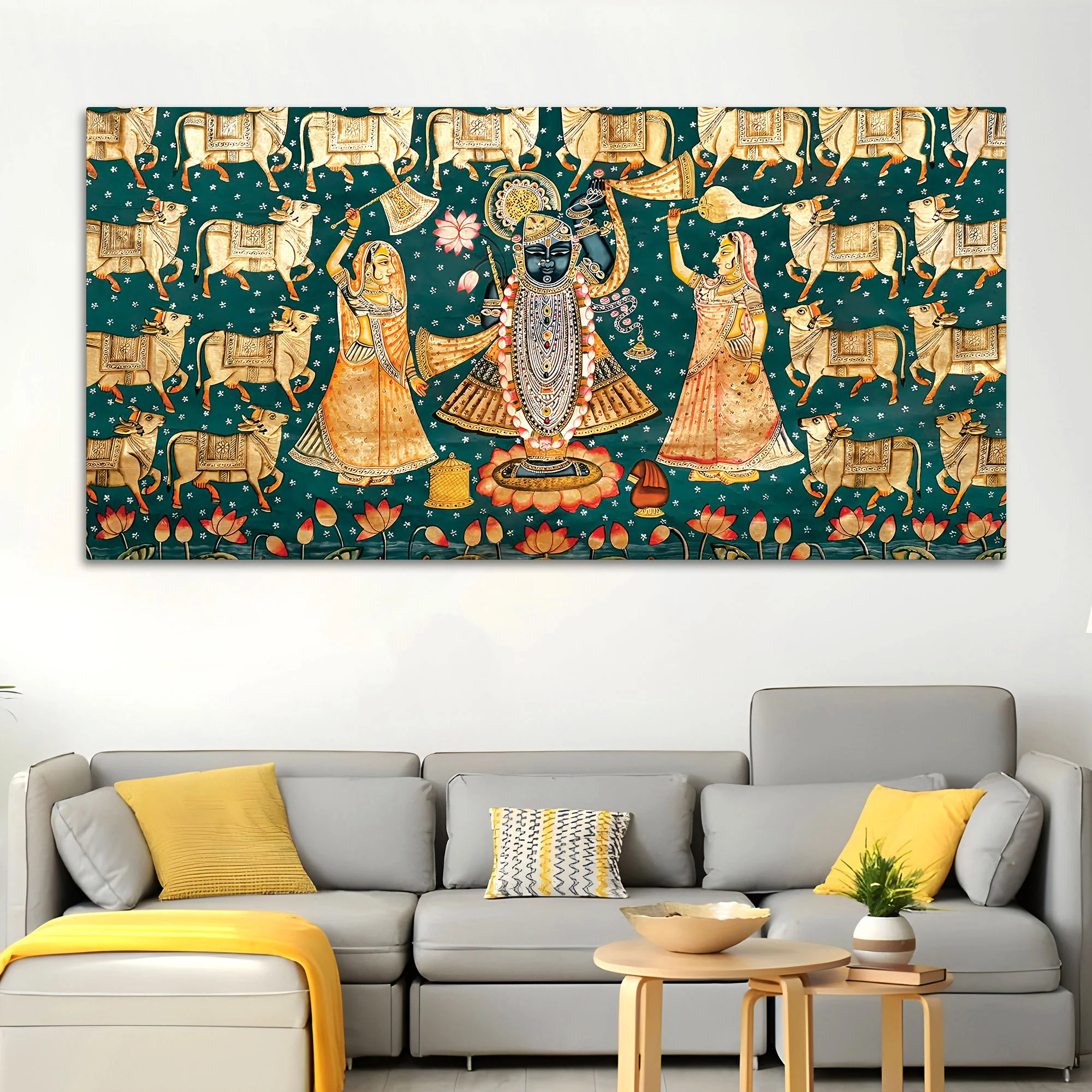Luxury Nathdwara Shrinathji Krishna Wall Painting - Image 3