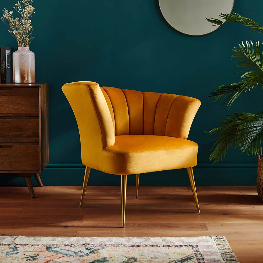 Luxury Opening Shell Designer Yellow Velvet Sofa Lounge Chair - Image 4