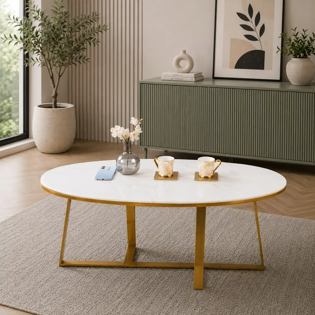 Luxury Oval Marble Center Table for Living Room Spaces - Image 5
