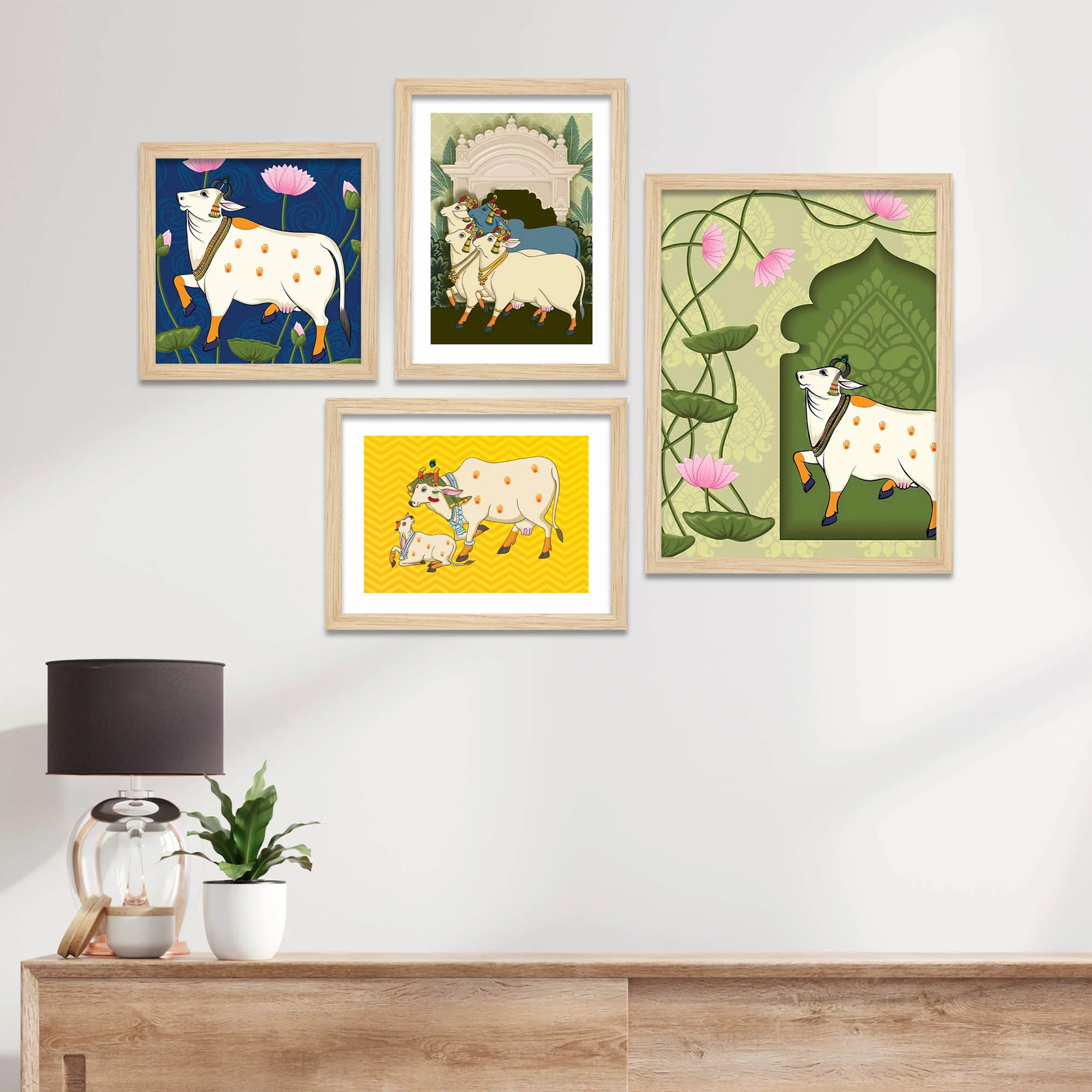 Luxury Pichwai Cow Art Wall Frame Set of Four