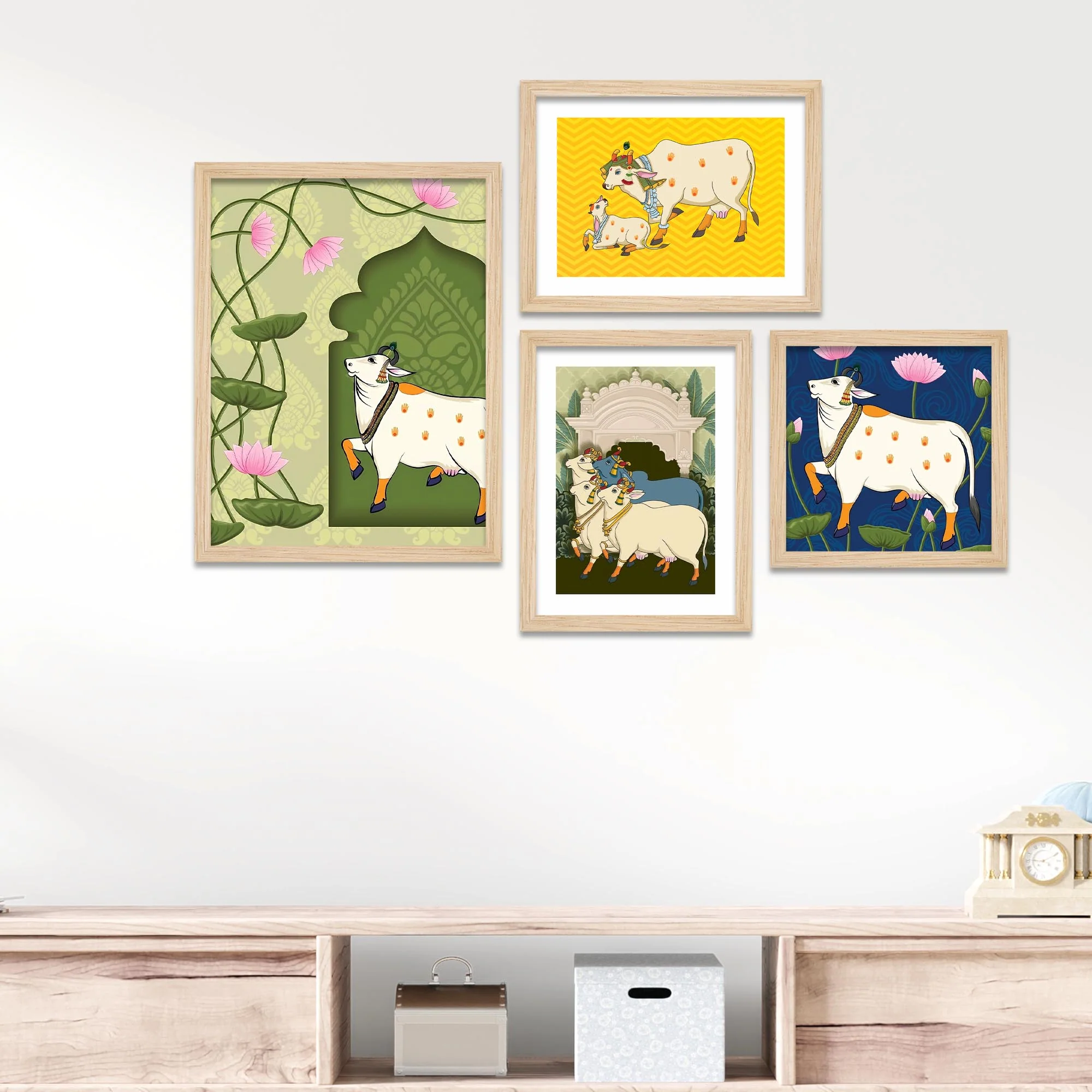 Luxury Pichwai Cow Art Wall Frame Set of Four - Image 2