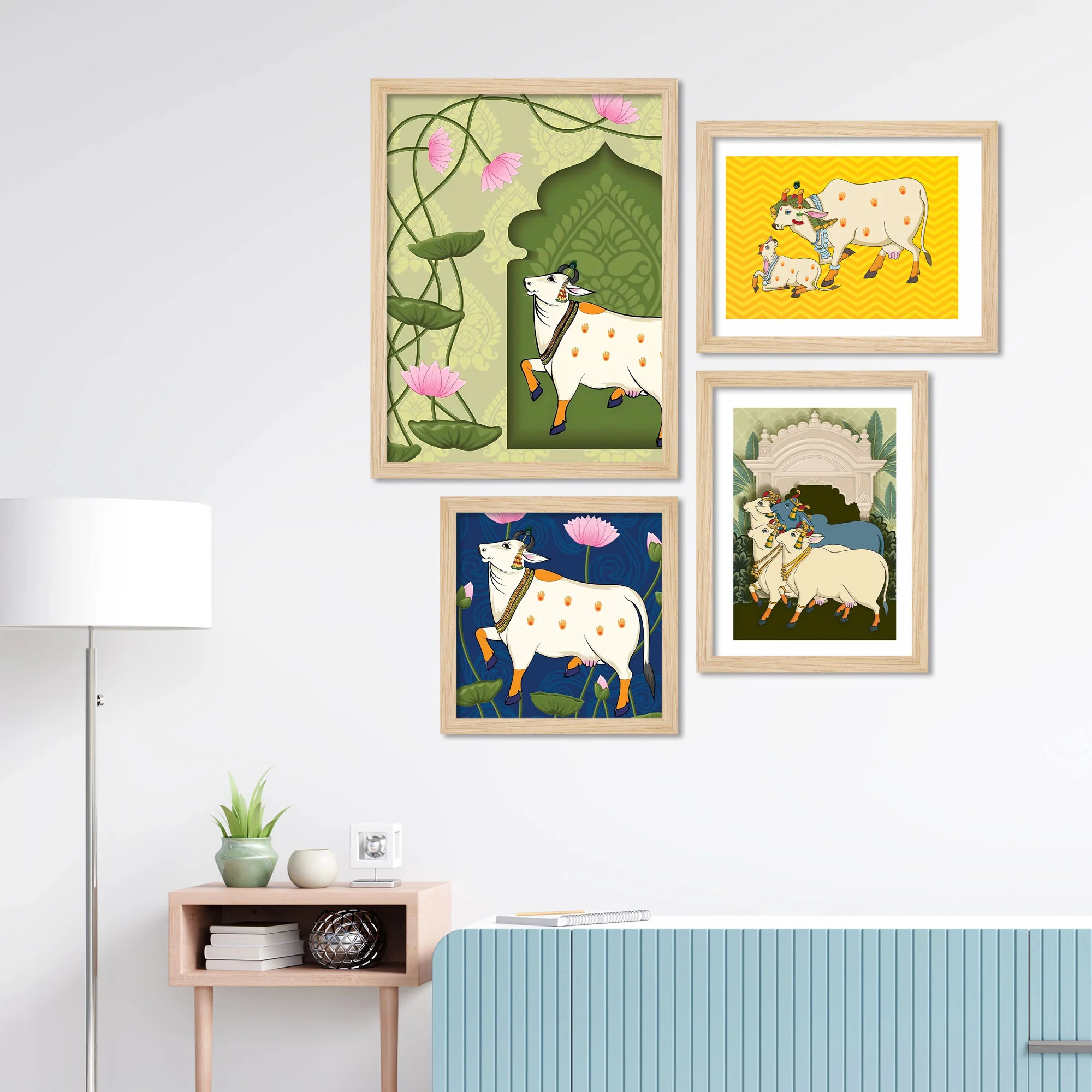 Luxury Pichwai Cow Art Wall Frame Set of Four - Image 3