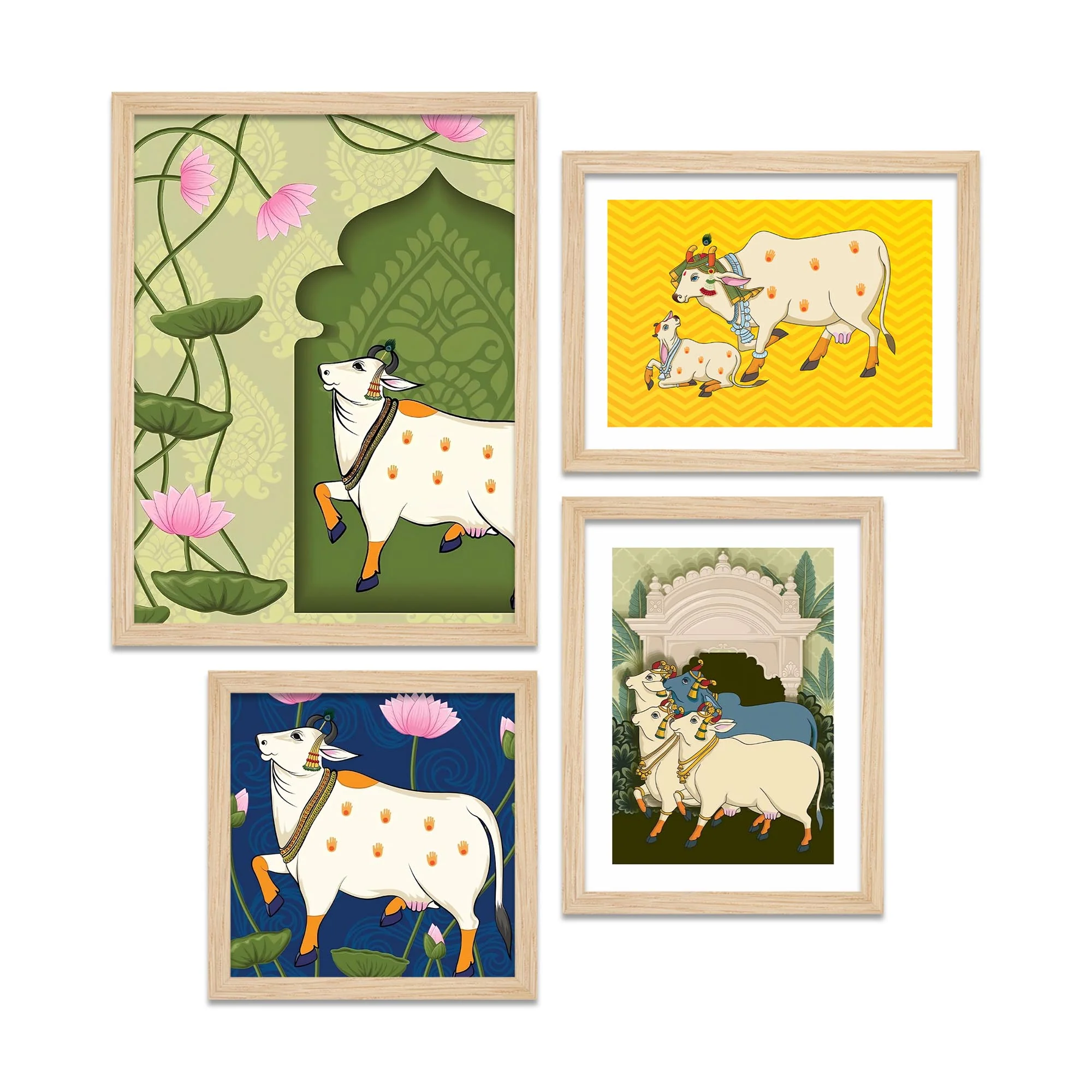 Luxury Pichwai Cow Art Wall Frame Set of Four - Image 4