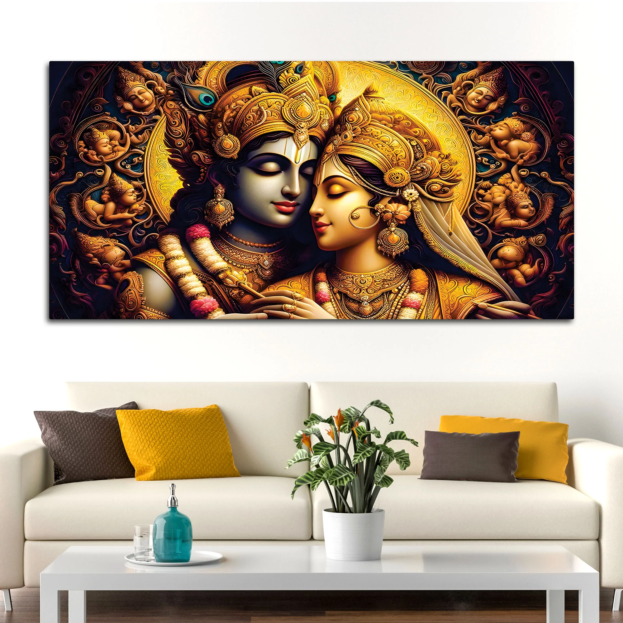 Luxury Radha Krishna Painting Traditional Wall Art - Image 3
