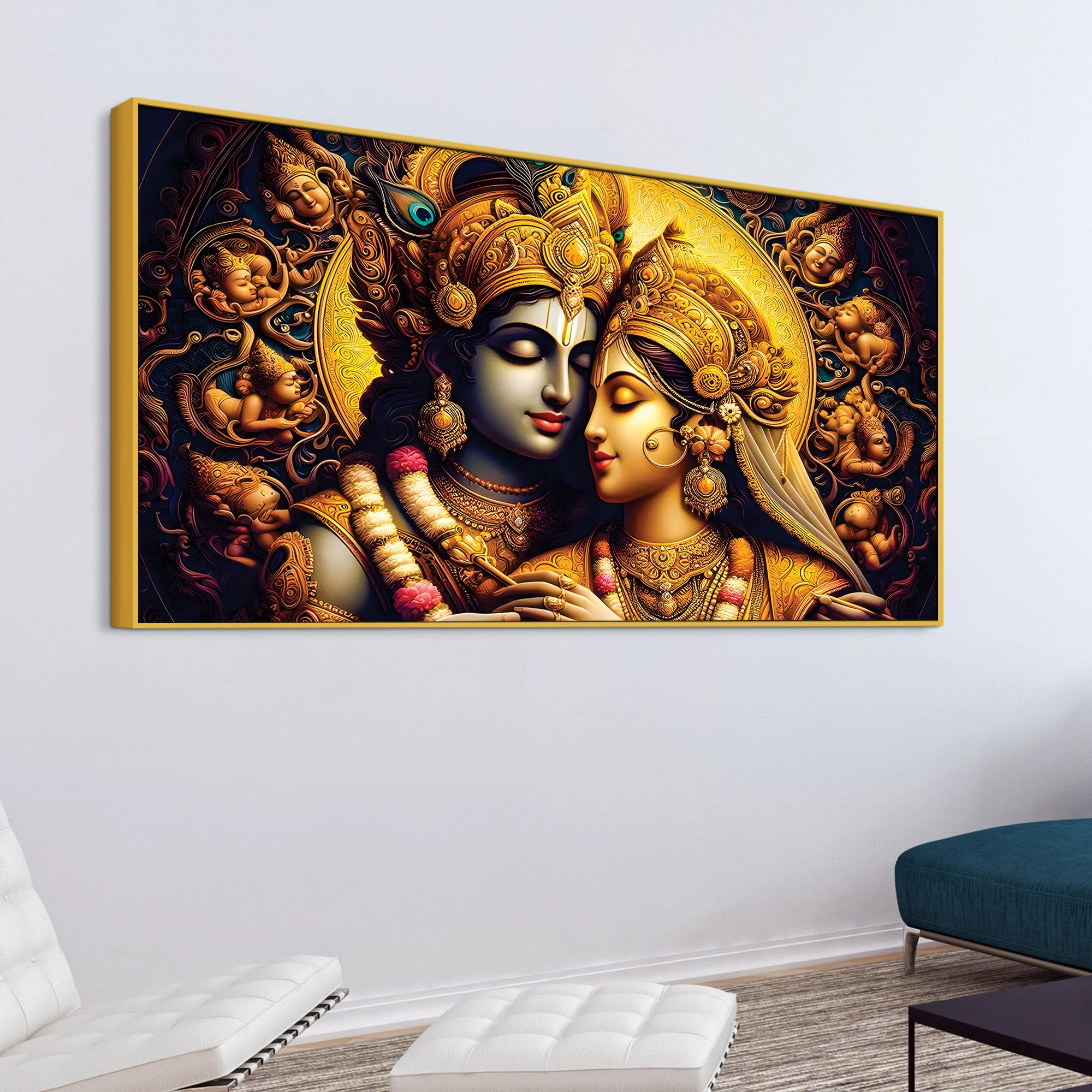 Luxury Radha Krishna Painting Traditional Wall Art - Image 5