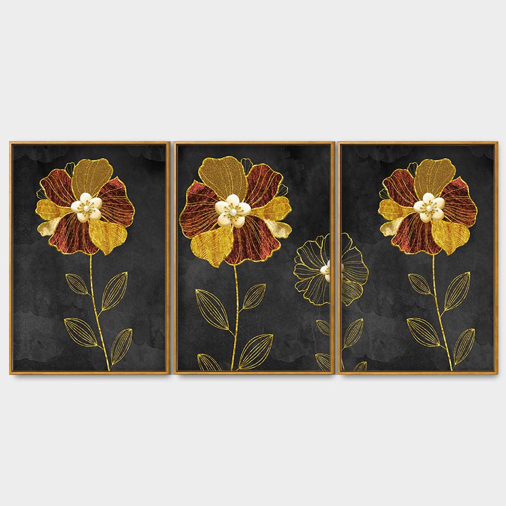 Luxury Style Flower Premium Floating Canvas Wall Painting Set of Three - Image 4