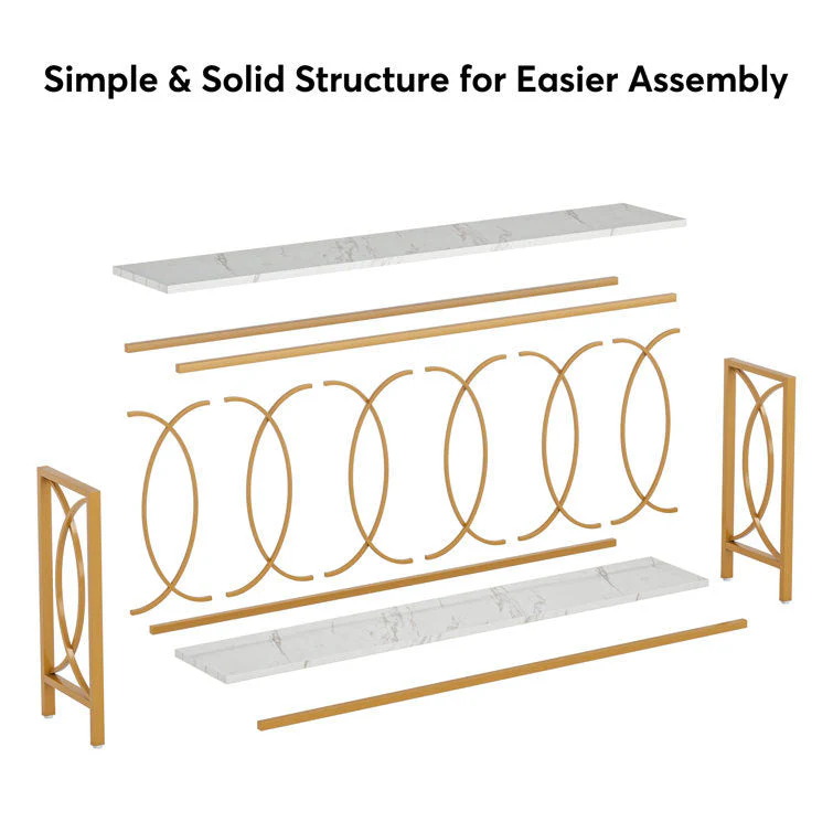 Luxury Style White Faux Marble Two Tier Console Table - Image 5