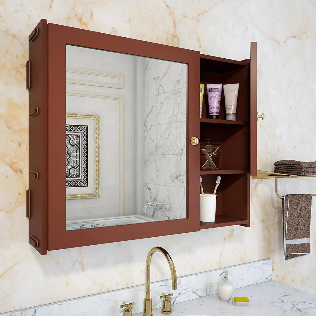 Luxury Stylish Wooden Bathroom Storage Cabinet with Mirrors & 5 Spacious Shelves with Brown Finish - Image 3