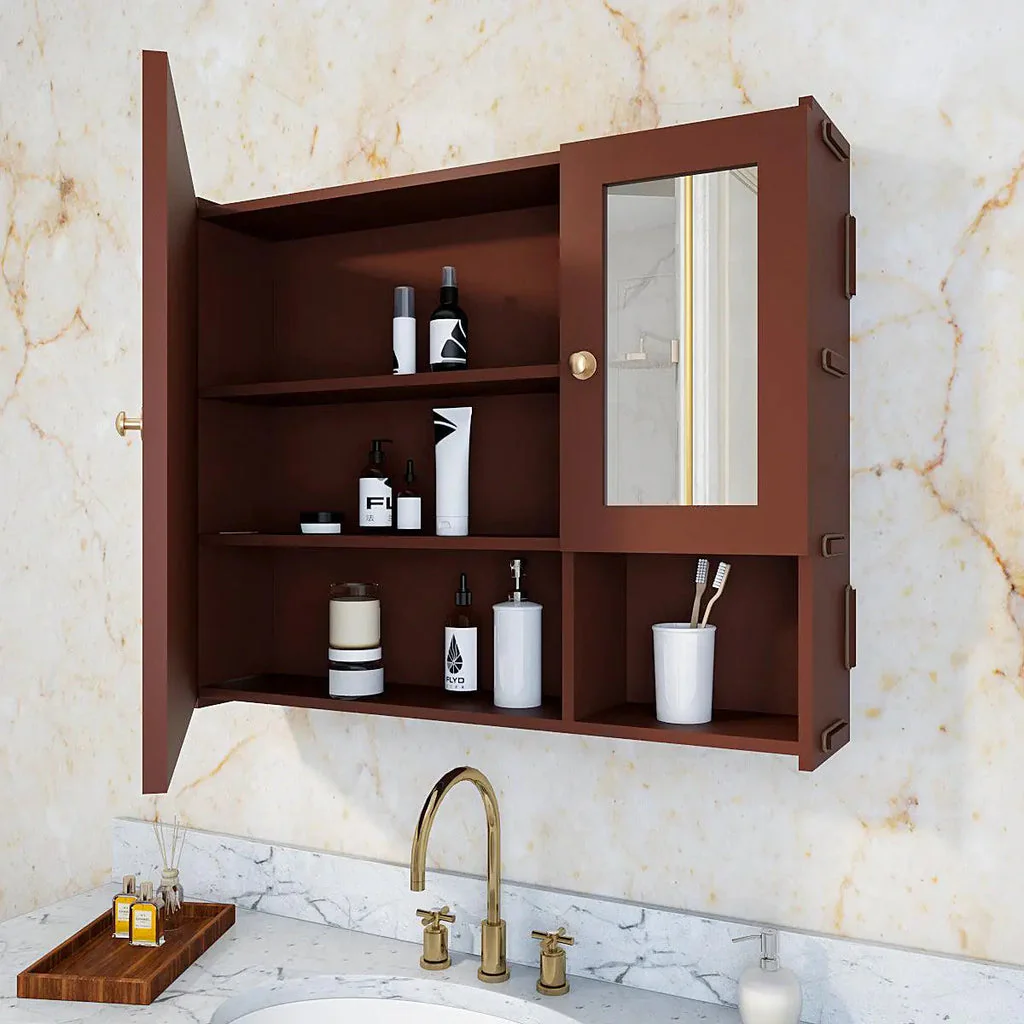Luxury Stylish Wooden Bathroom Storage Cabinet with Mirrors & 5 Spacious Shelves with Brown Finish - Image 4