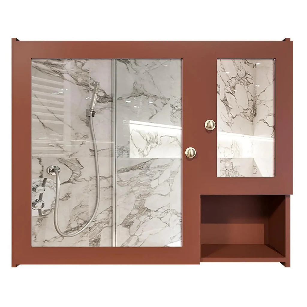 Luxury Stylish Wooden Bathroom Storage Cabinet with Mirrors & 5 Spacious Shelves with Brown Finish - Image 5