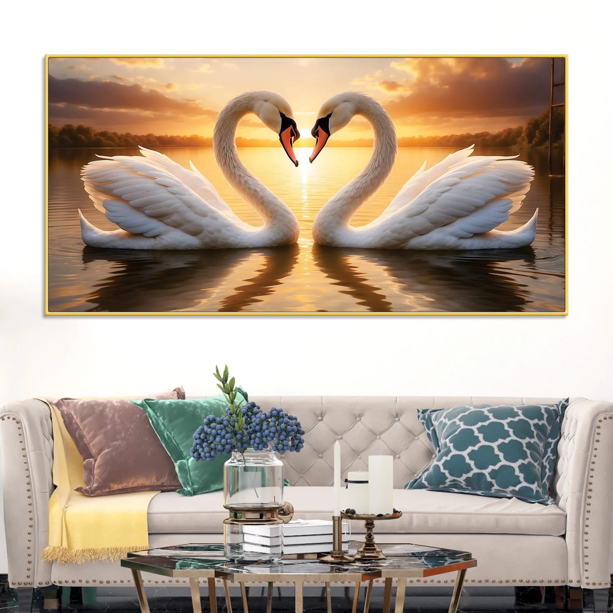 Luxury Swan Couple Wall Art Painting for Romantic Interiors - Image 2