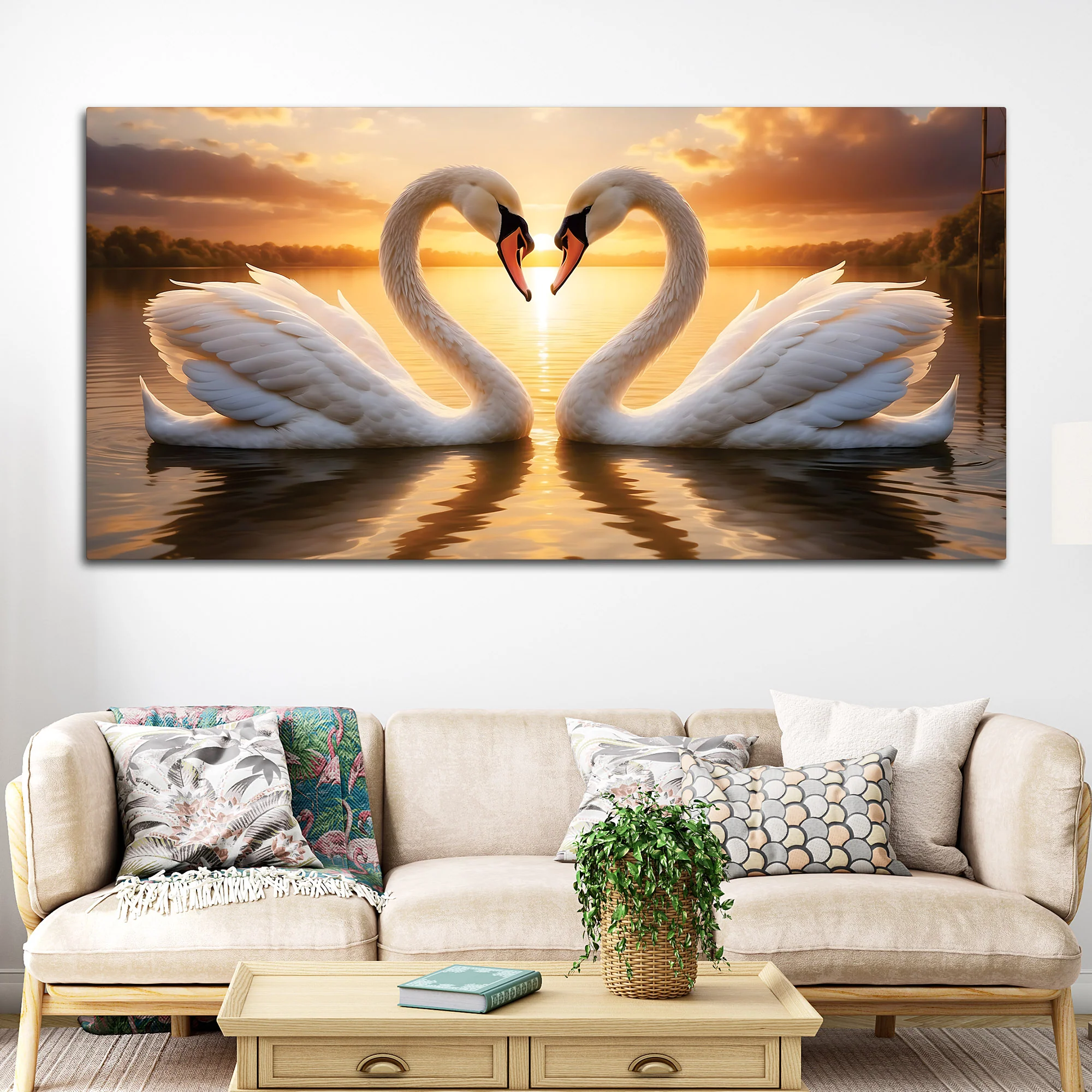 Luxury Swan Couple Wall Art Painting for Romantic Interiors - Image 3