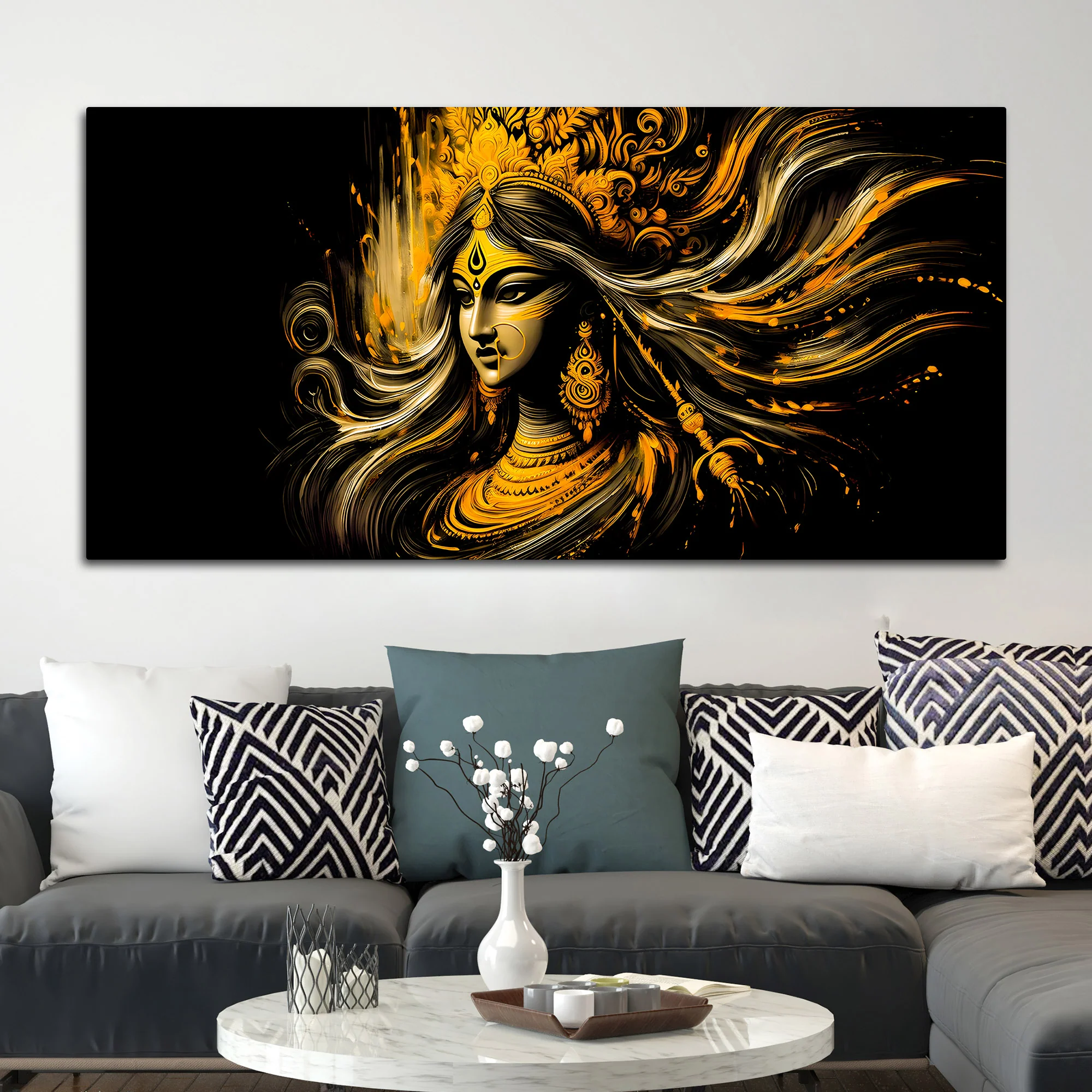 Maa Durga Golden Wall Painting for Home Decor - Image 2