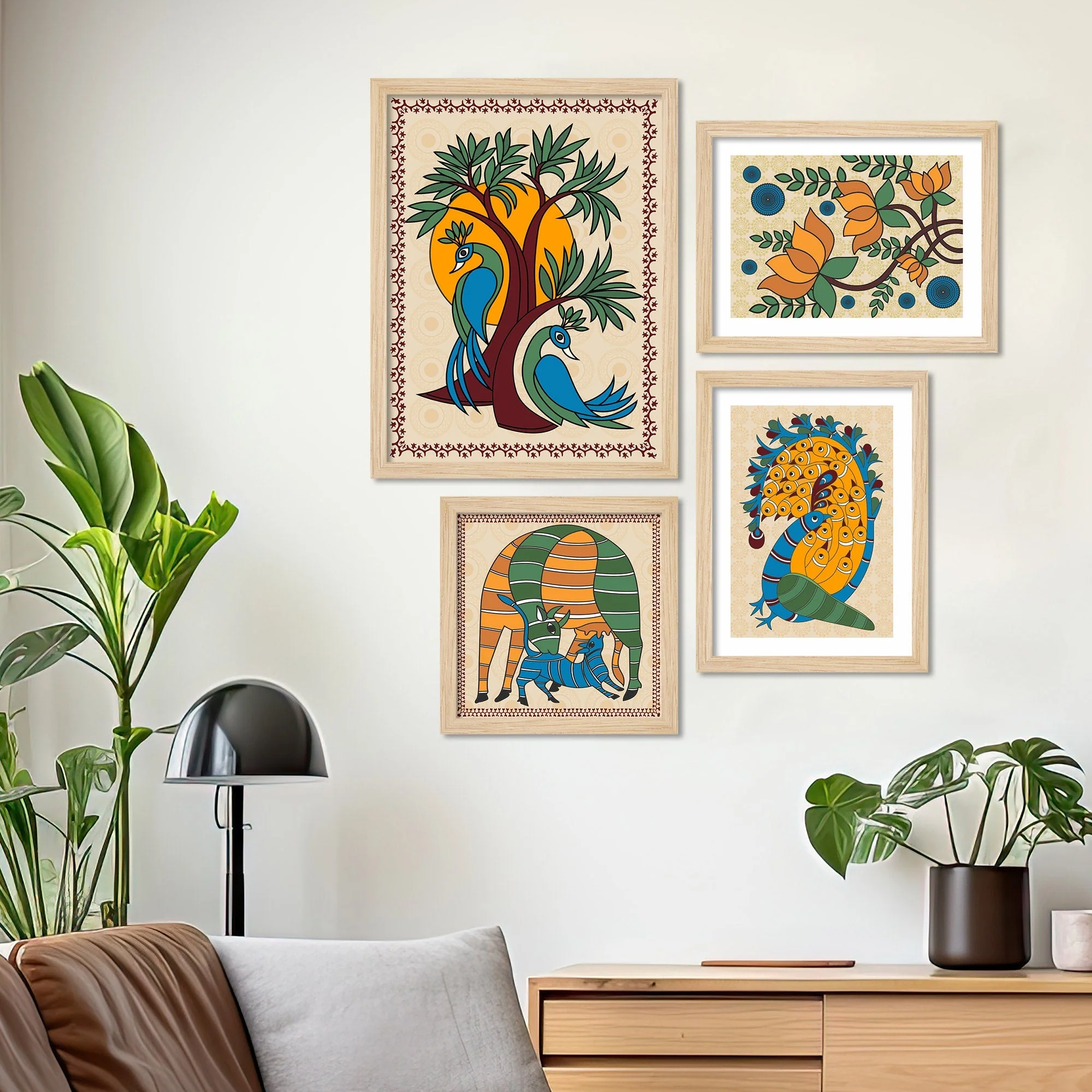 Madhubani Abstract Art Wall Frame Set of Four - Image 2