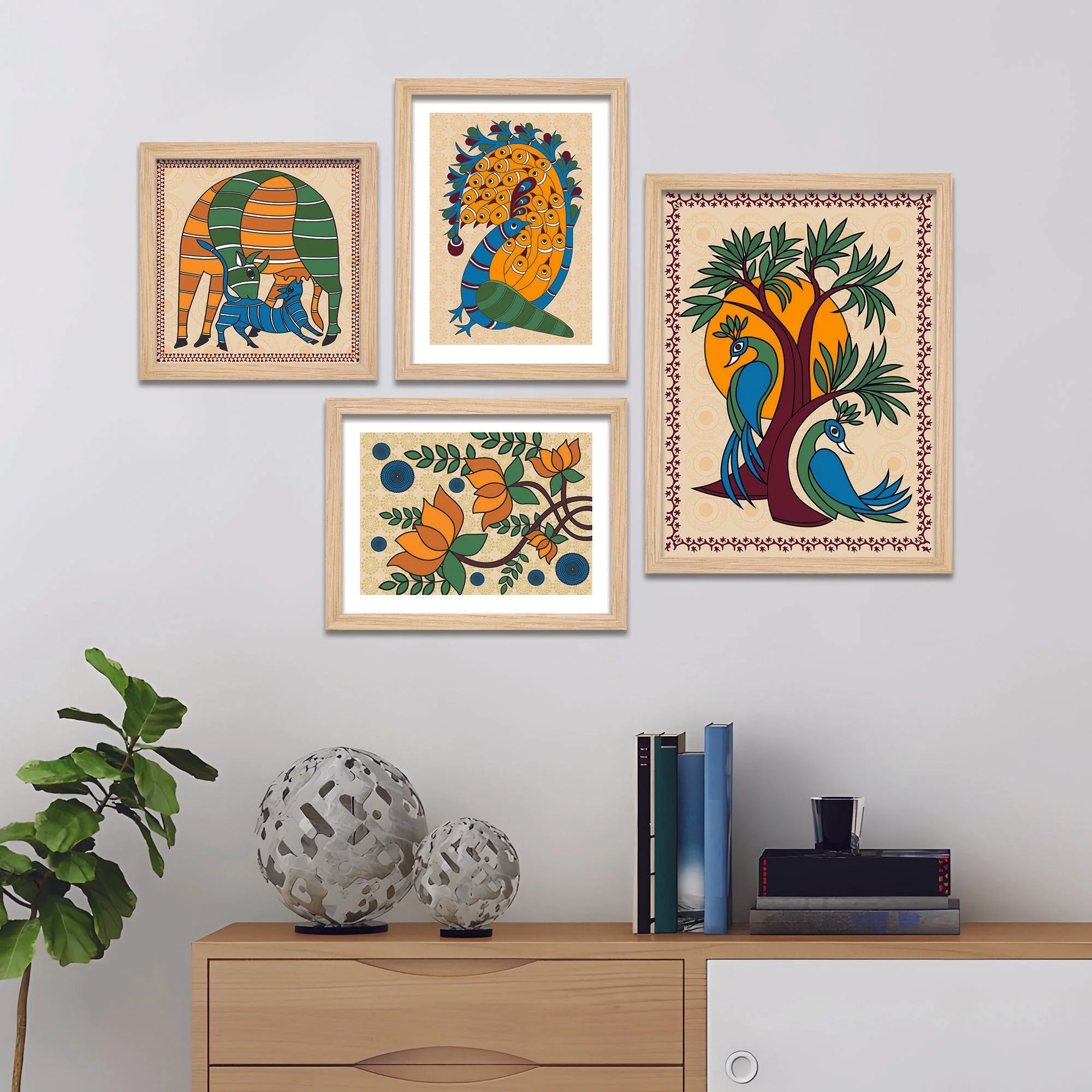 Madhubani Abstract Art Wall Frame Set of Four - Image 3
