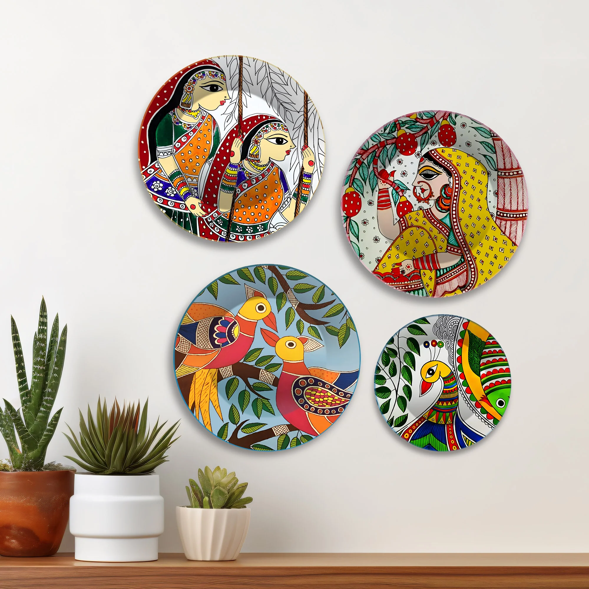 Madhubani Art Mithila Folk Tales Premium Wall Plates Painting Set of Four - Image 2