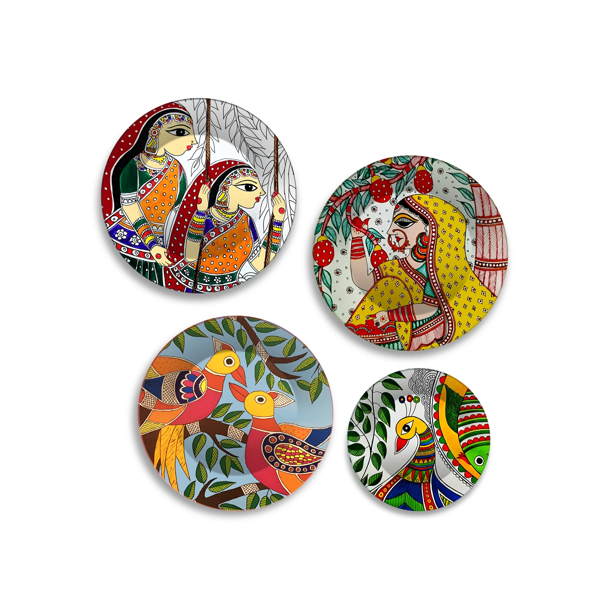 Madhubani Art Mithila Folk Tales Premium Wall Plates Painting Set of Four - Image 4