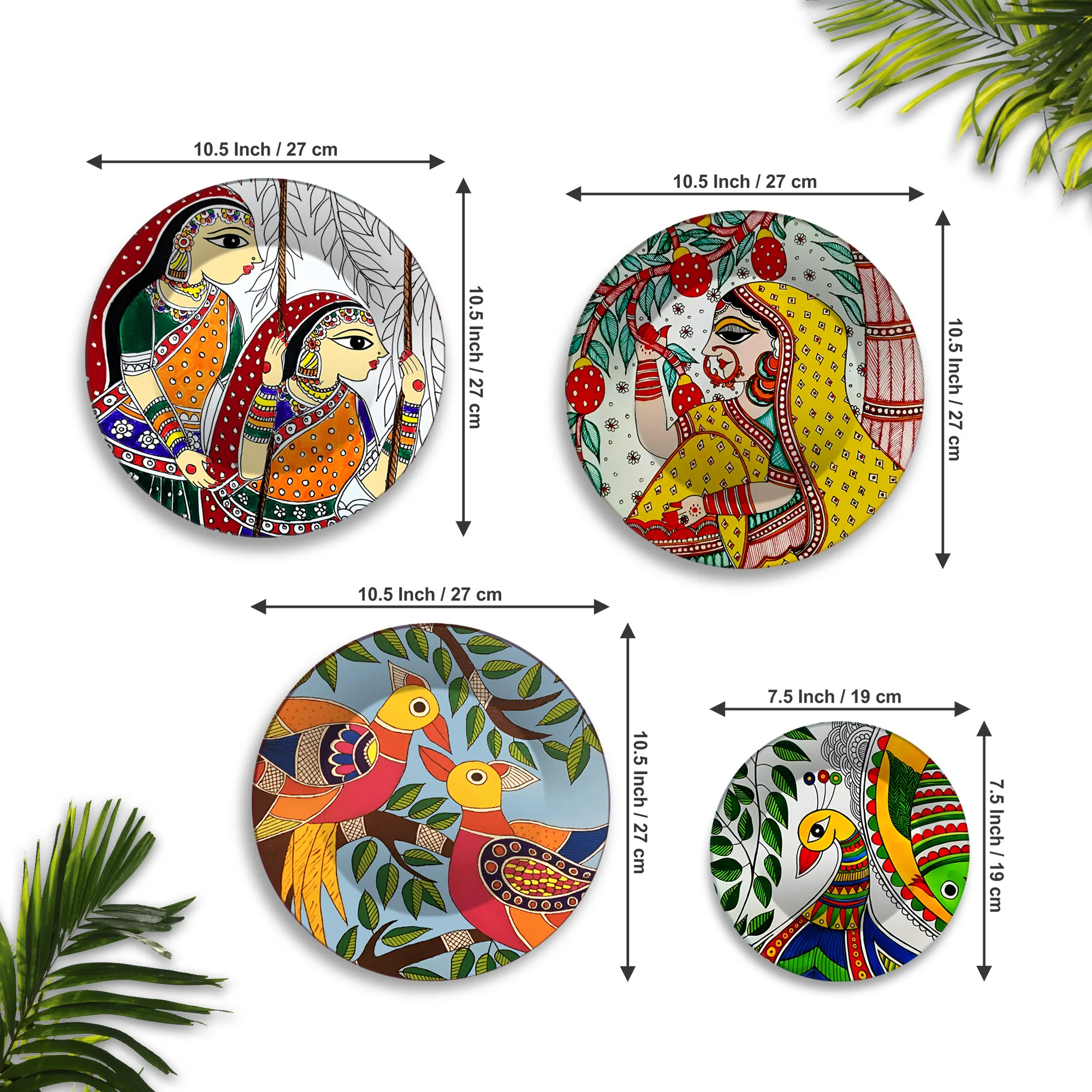 Madhubani Art Mithila Folk Tales Premium Wall Plates Painting Set of Four - Image 6
