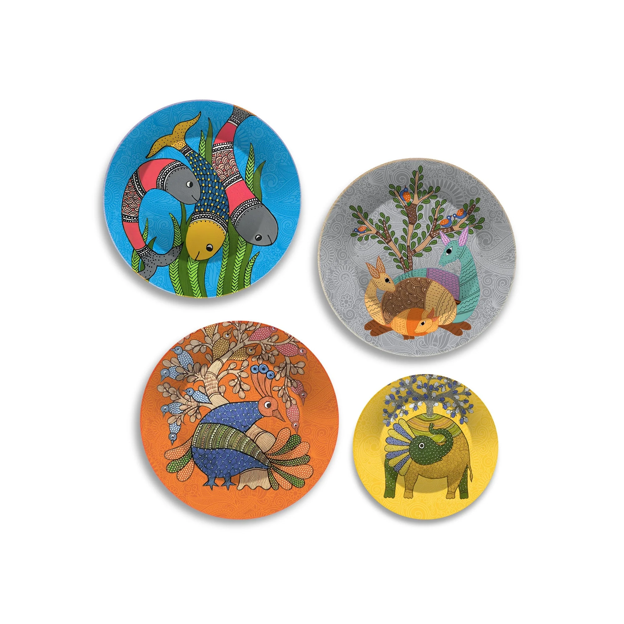 Madhubani Art Premium Wall Plates Painting Set of Four - Image 4