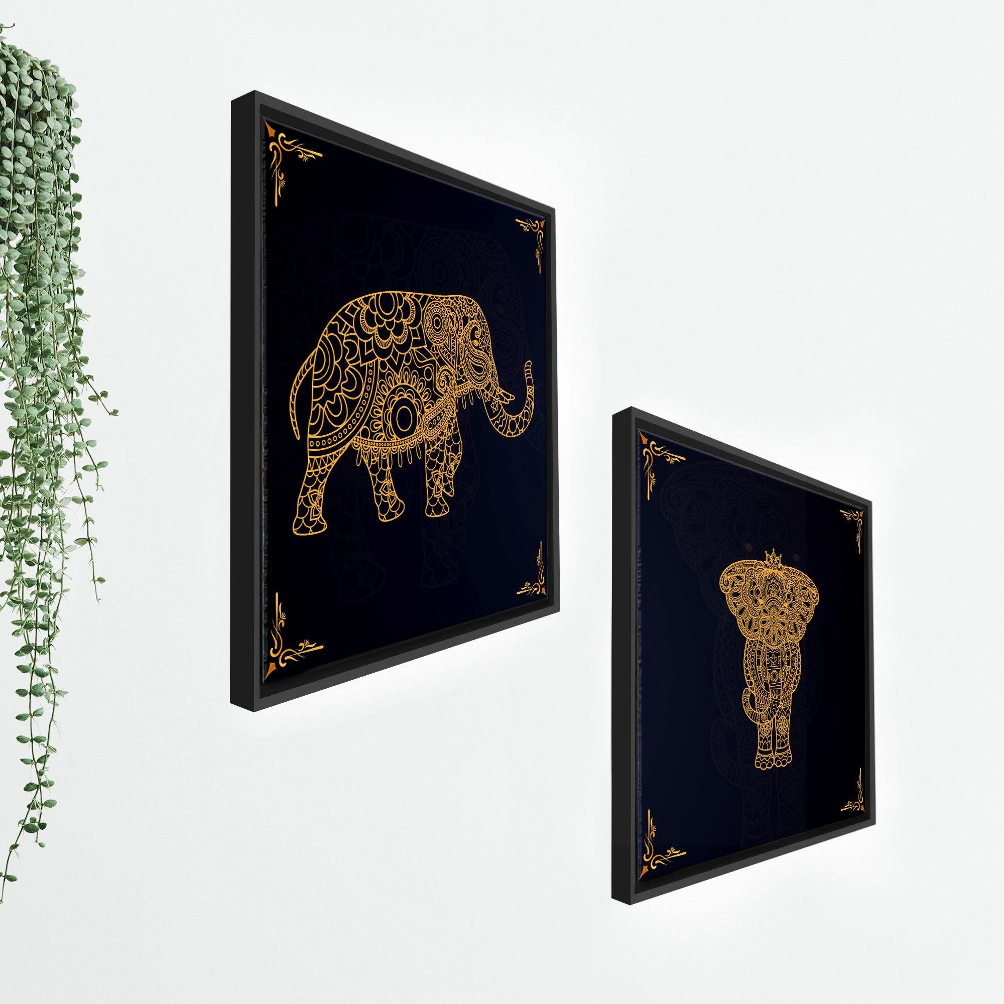 Madhubani Art Elephant Canvas Wall Painting of Two Pieces Floating Frame - Image 7
